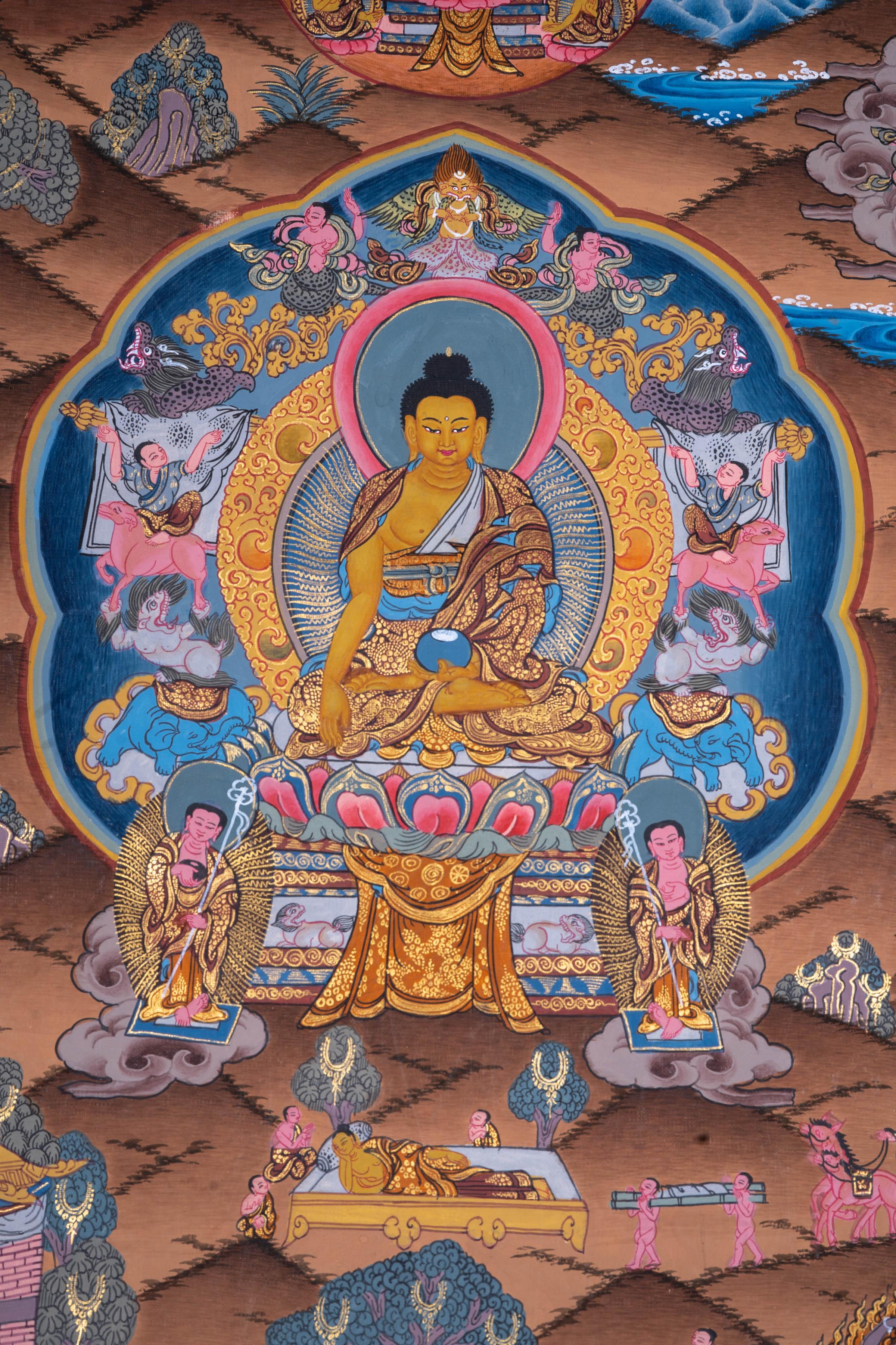Life of Shakyamuni Buddha Thangka Painting - Himalayas Shop