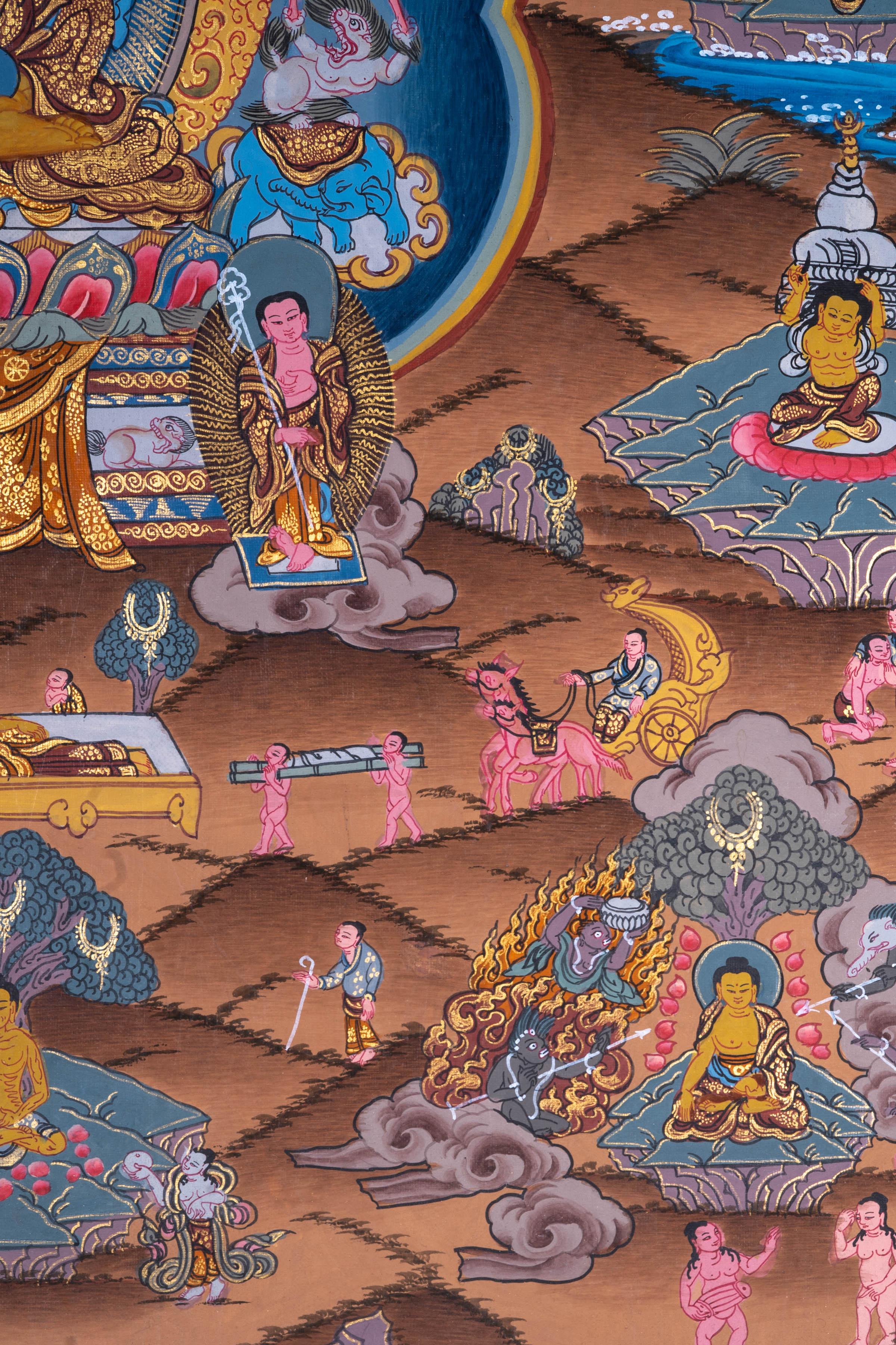 Life of Shakyamuni Buddha Thangka Painting - Himalayas Shop