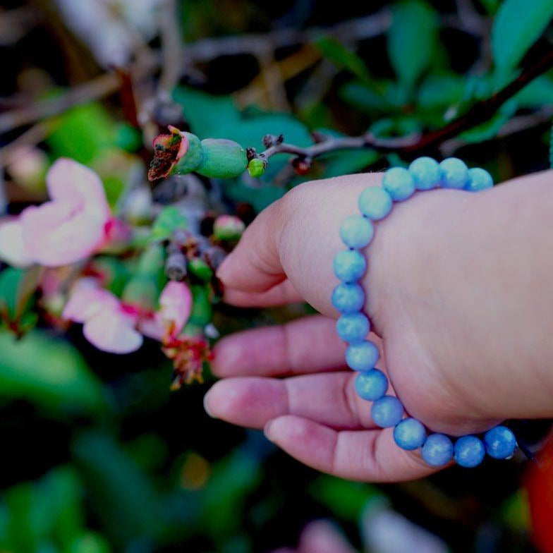Blue Agate Bracelet being worn