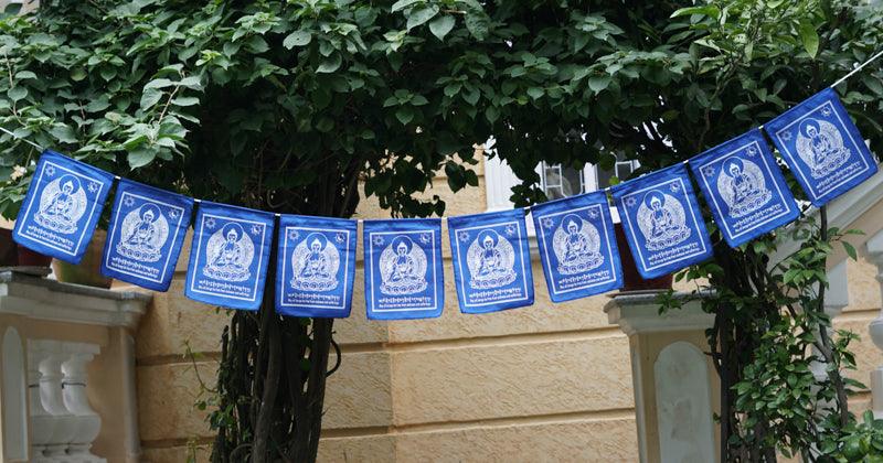 Bhaisajyaguru  Medicine BuddhaPrayer Flag being hanged