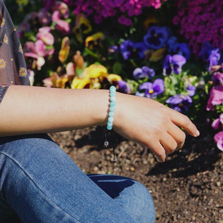 Blue Quartz Bracelet being worn 