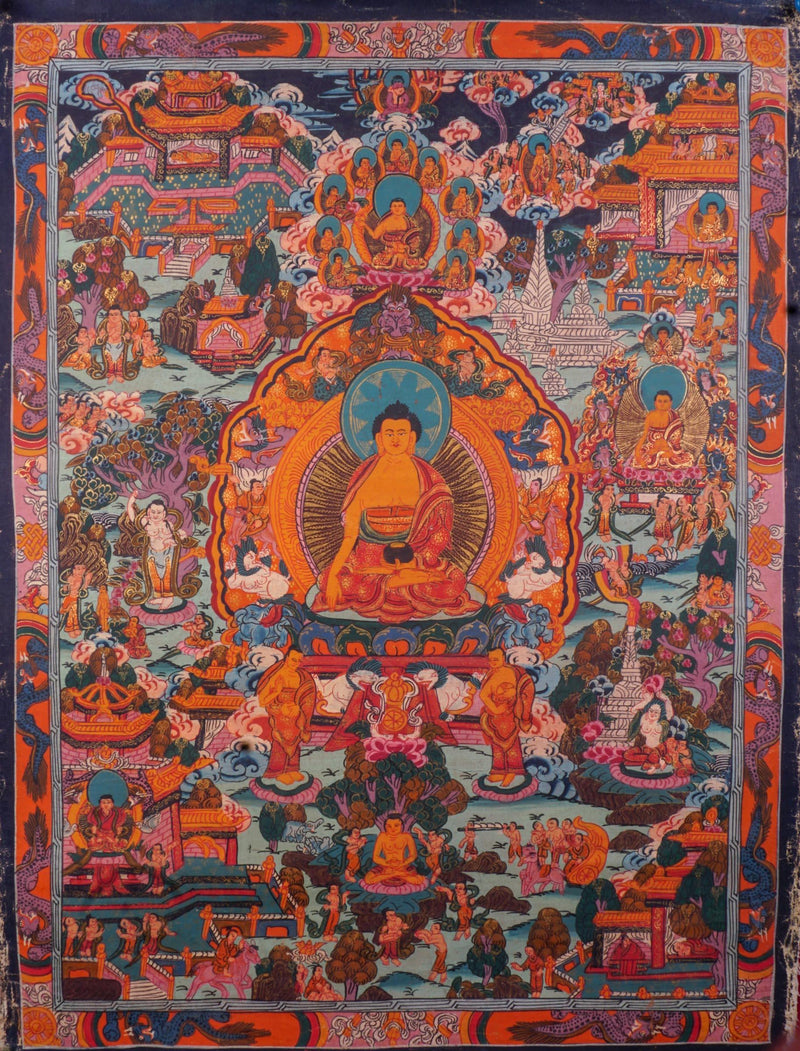 Life history of Buddha life series on cotton canvas, Tibetan Thangka painting