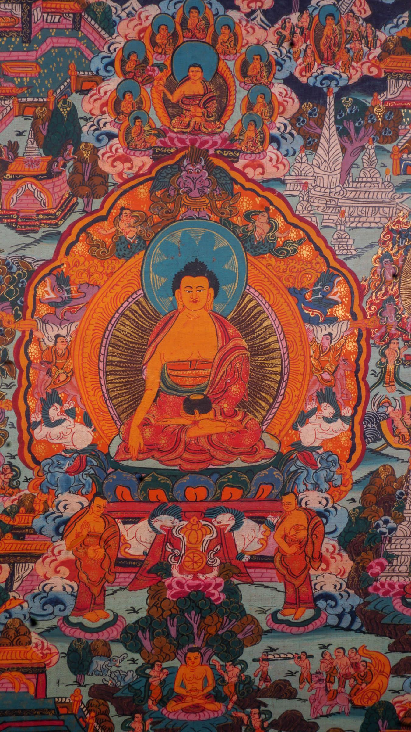 Life history of Buddha life series on cotton canvas, Tibetan Thangka painting