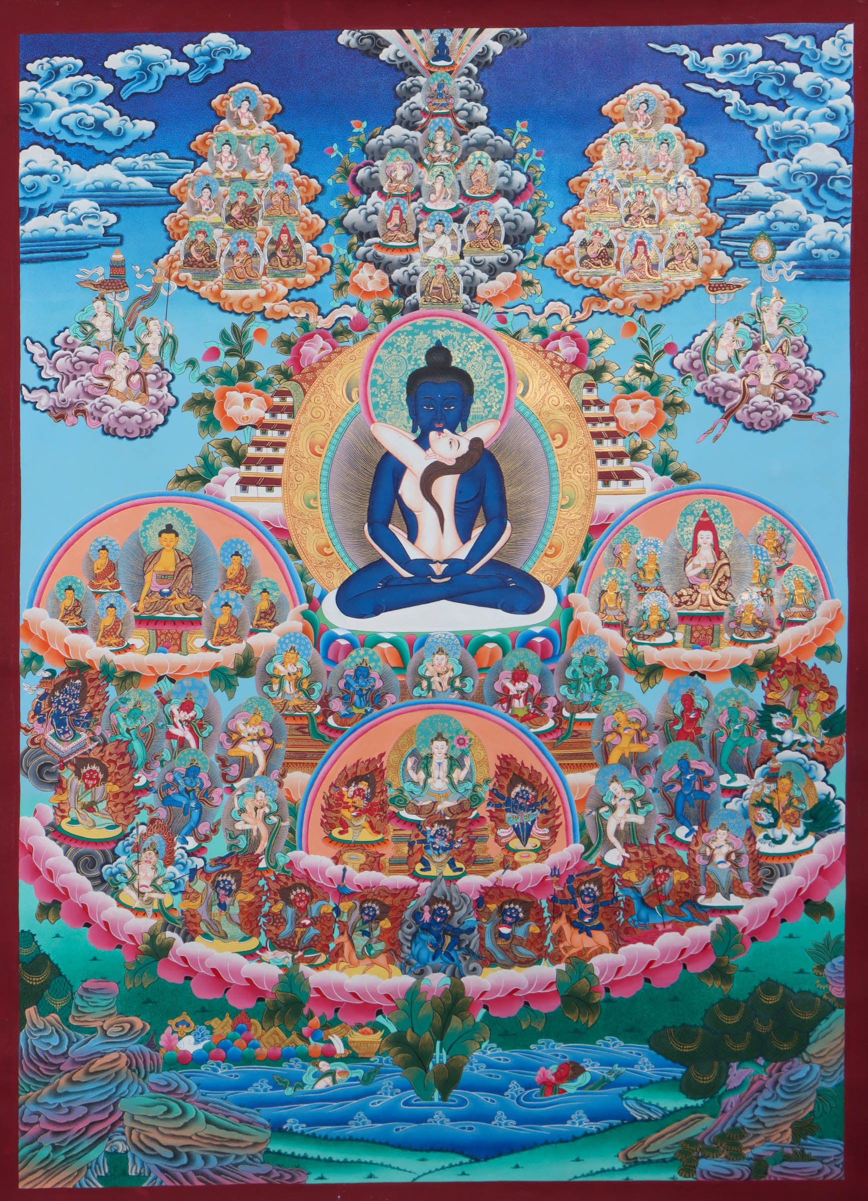 Buddha shakti deep blue healing body with his consort on Buddha paradise