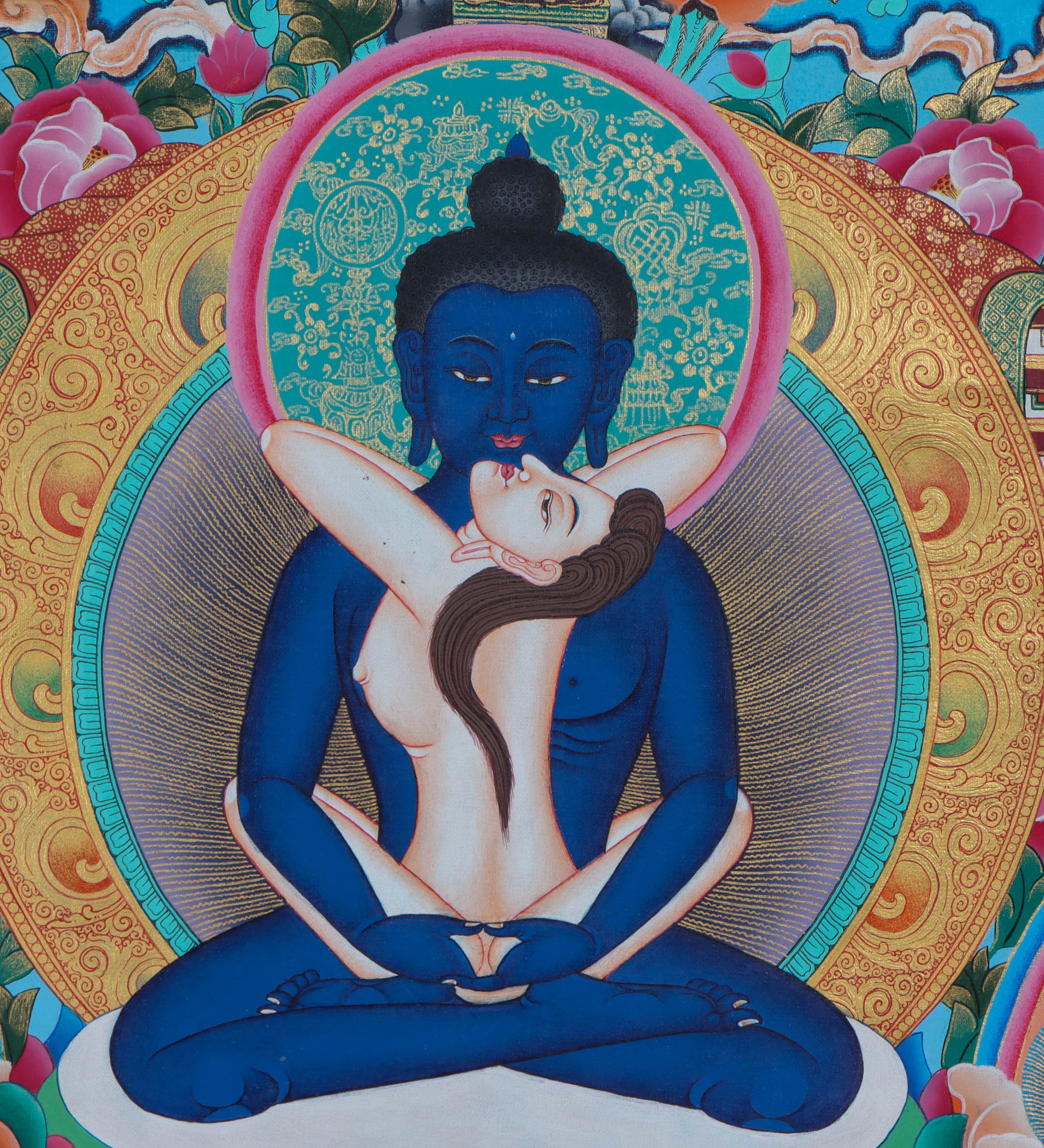 Handpainted Tibetan Buddha Shakti Thangka Painting