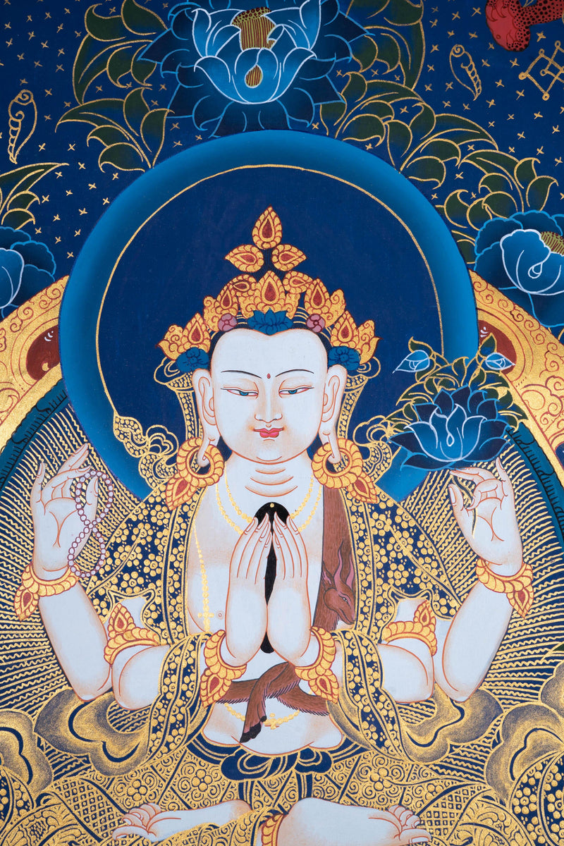 Chengresi Thangka with auspicious symbol - Himalayas Shop