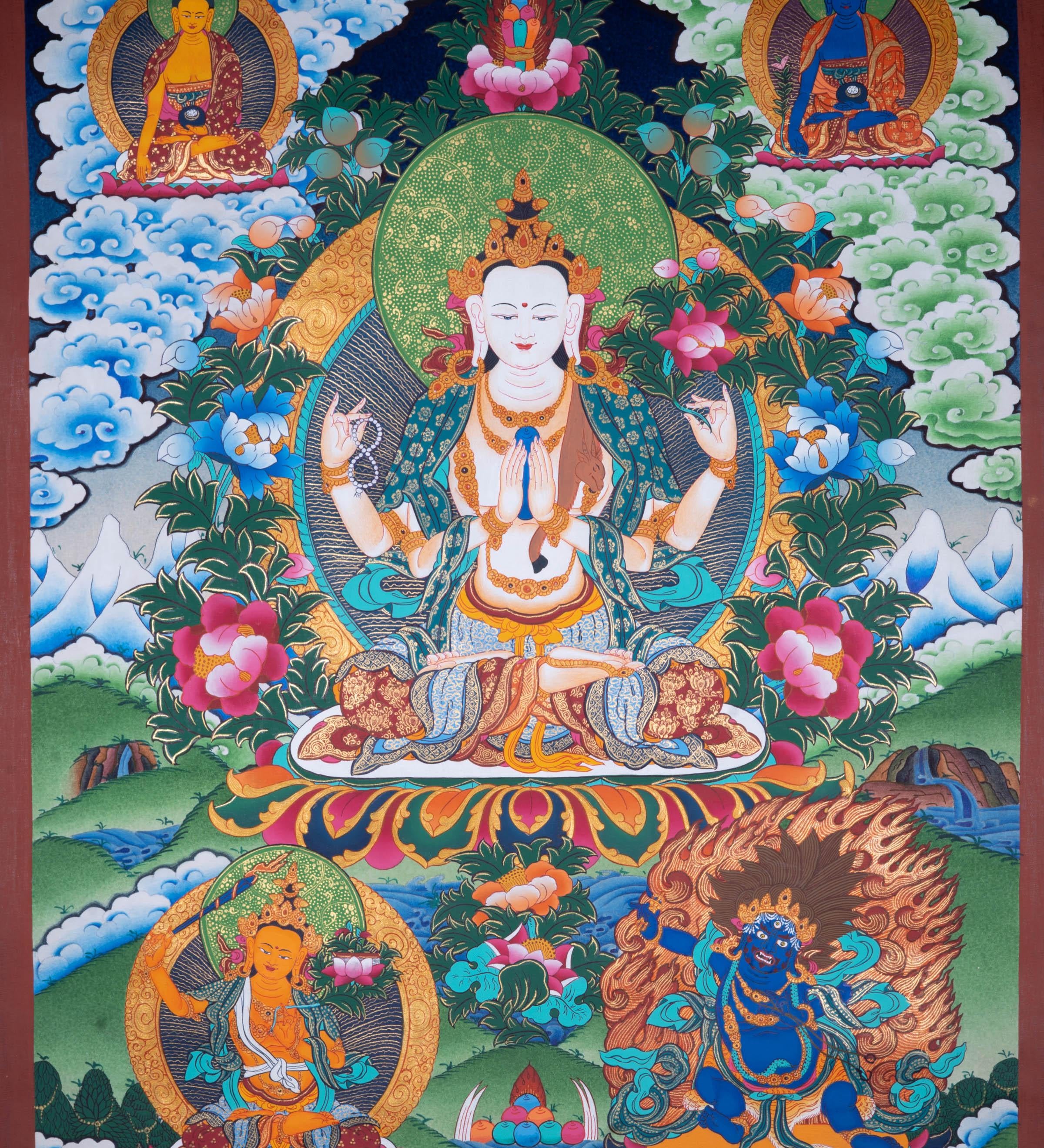 Chengrezig Tibetan Thangka art