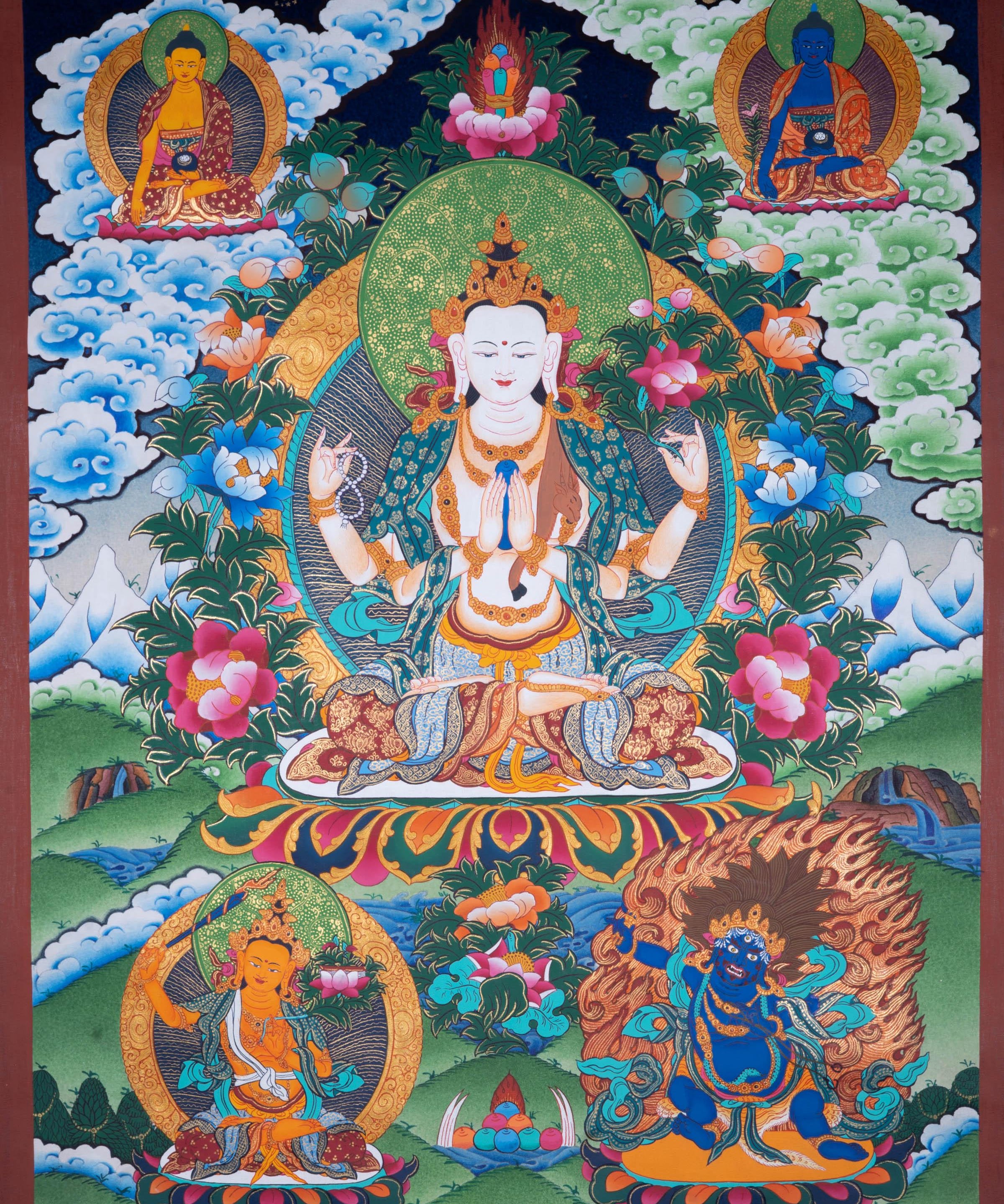 Chengrezig Tibetan Thangka art