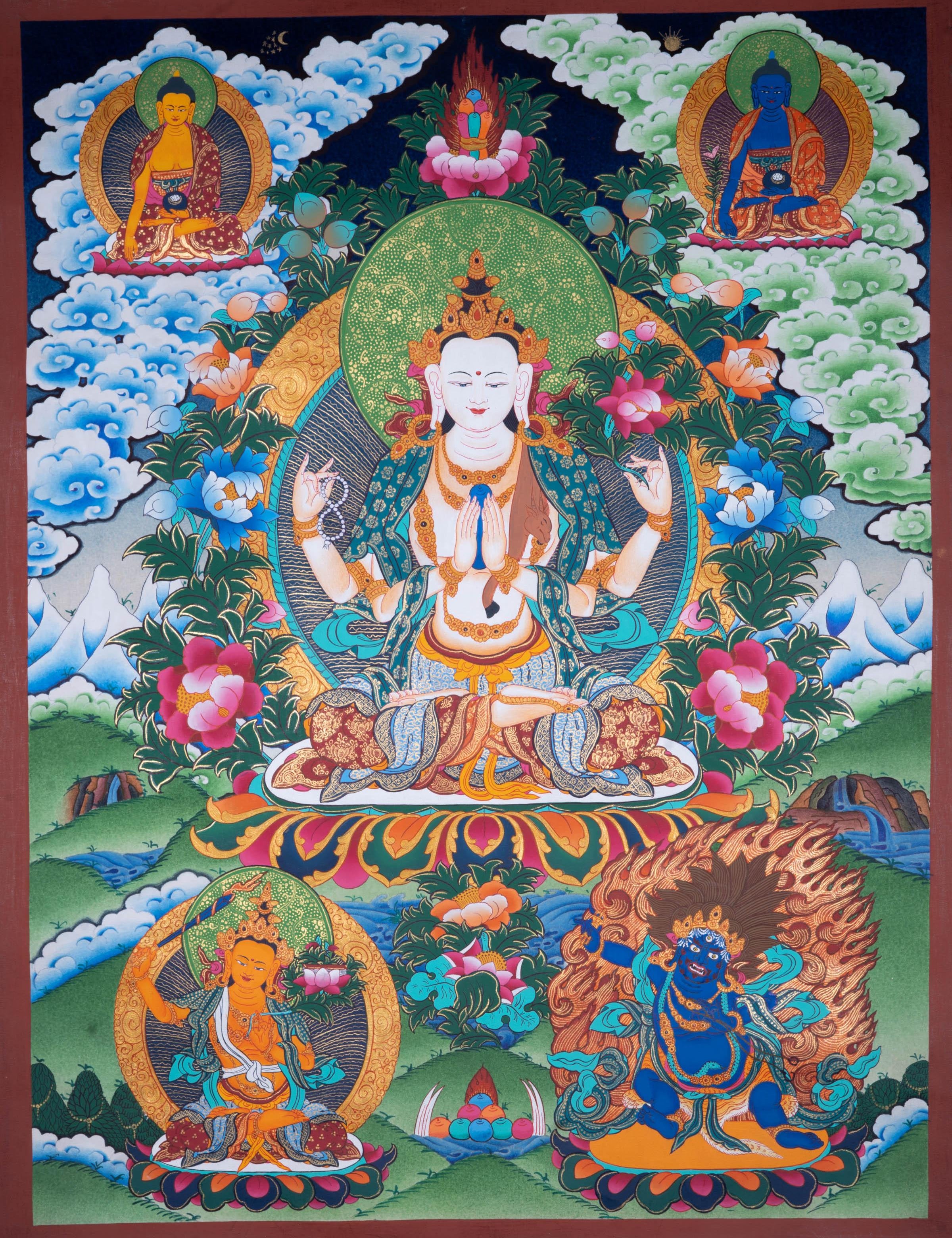 Chengrezig Tibetan Thangka art