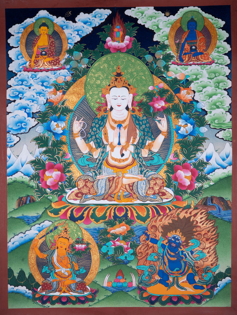 Chengrezig Tibetan Thangka art