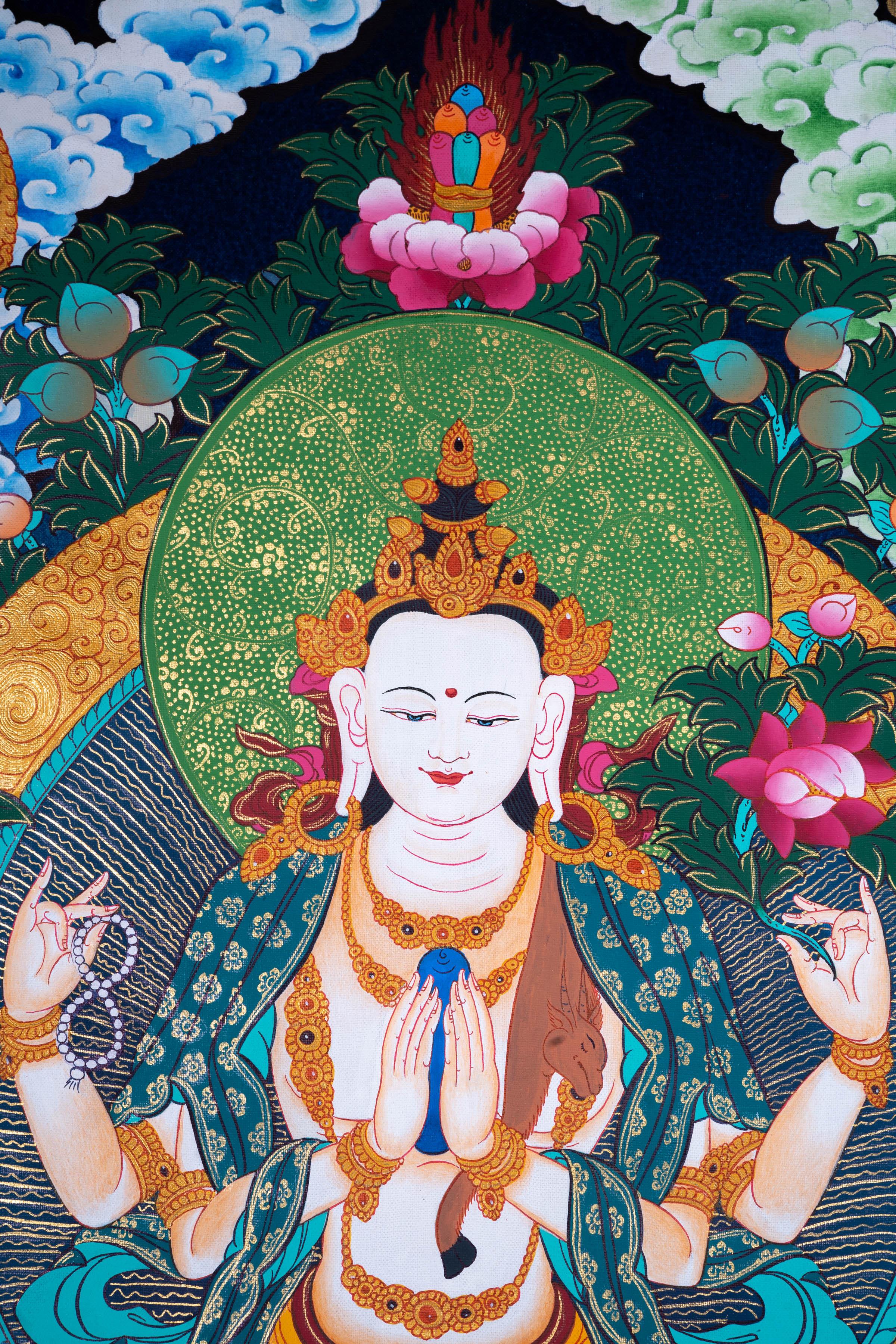 Chengrezig Tibetan Thangka art - Himalayas Shop