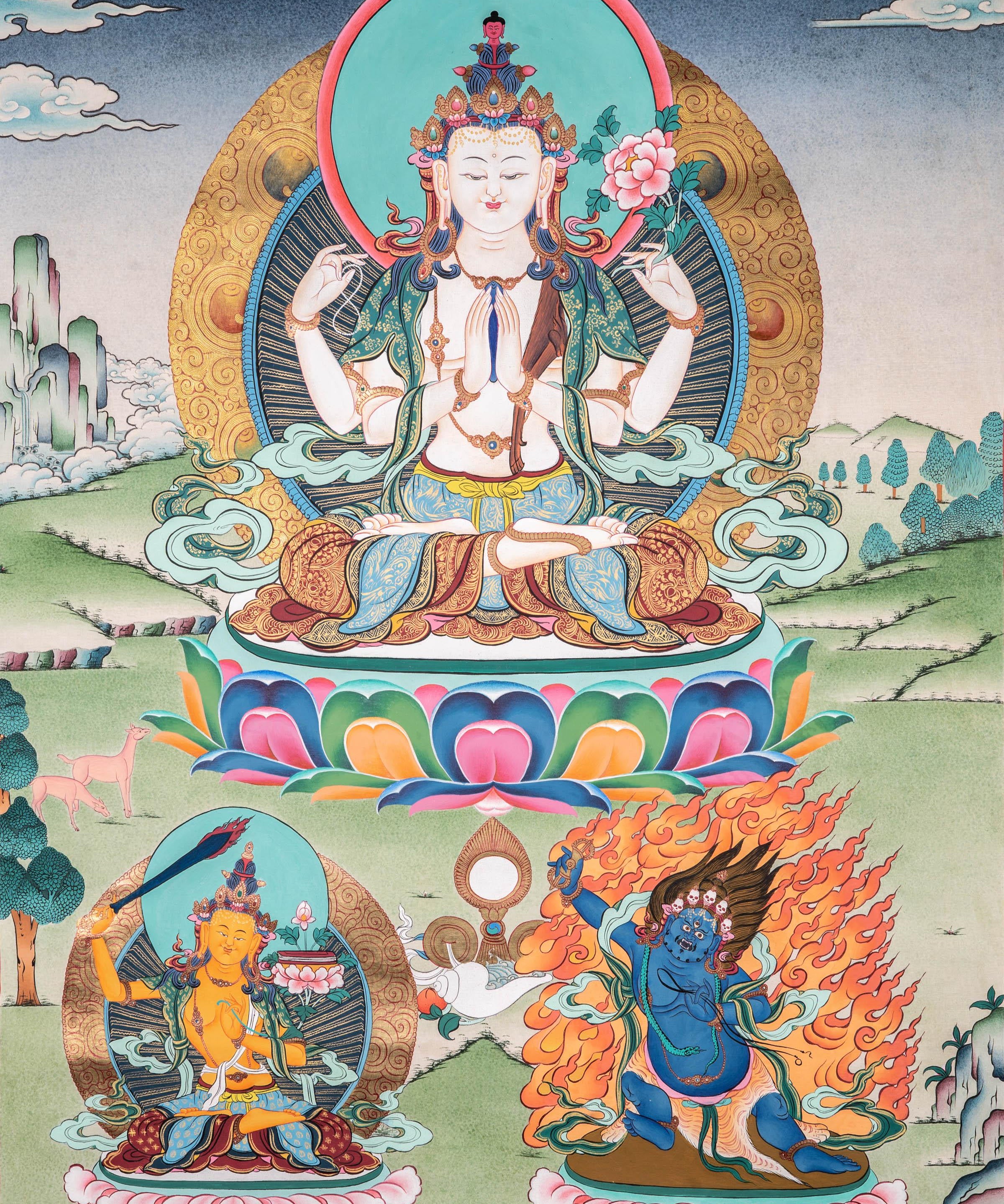 4 Arm Chenrezig Thangka - Himalayas Shop