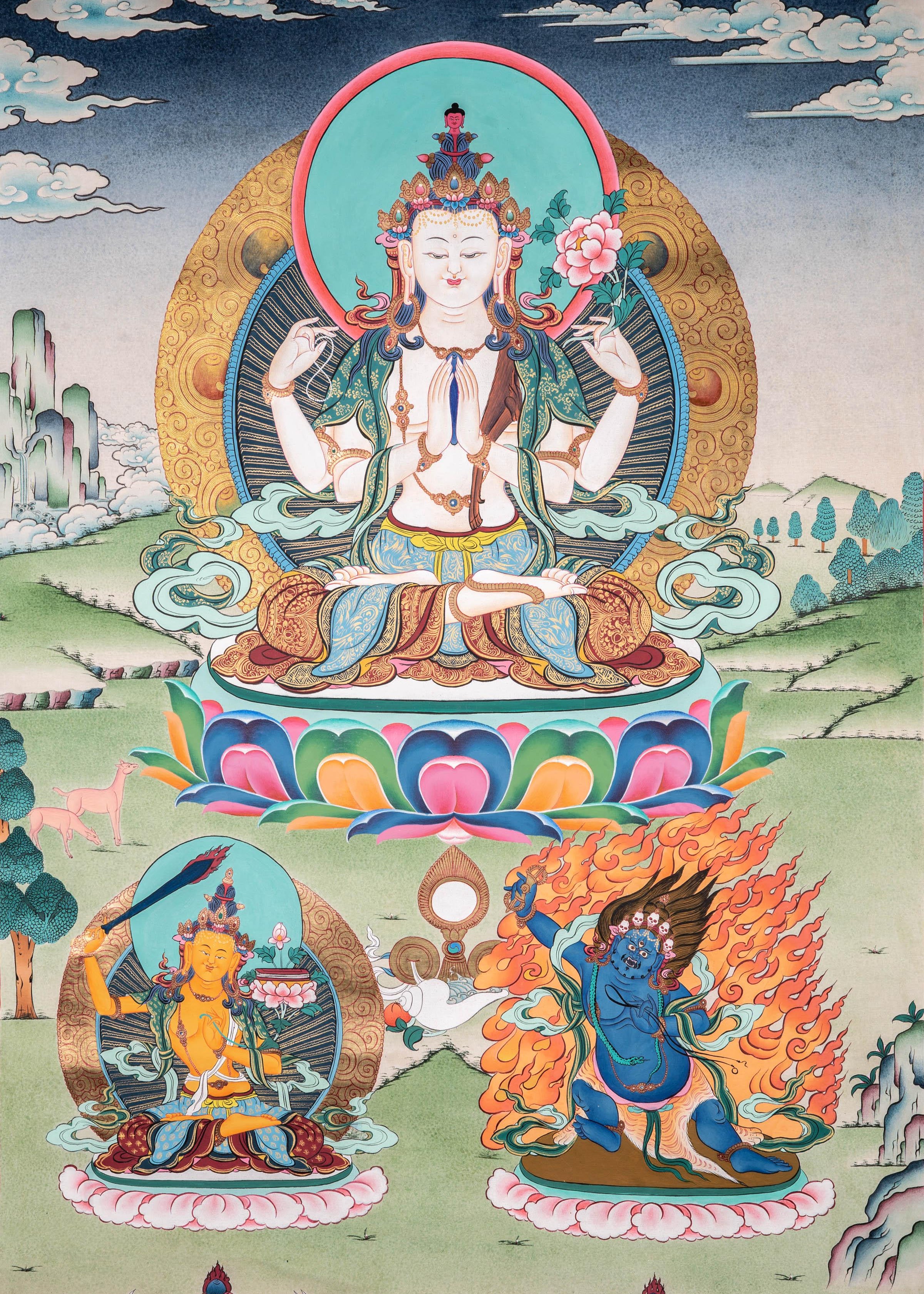 4 Arm Chenrezig Thangka - Himalayas Shop