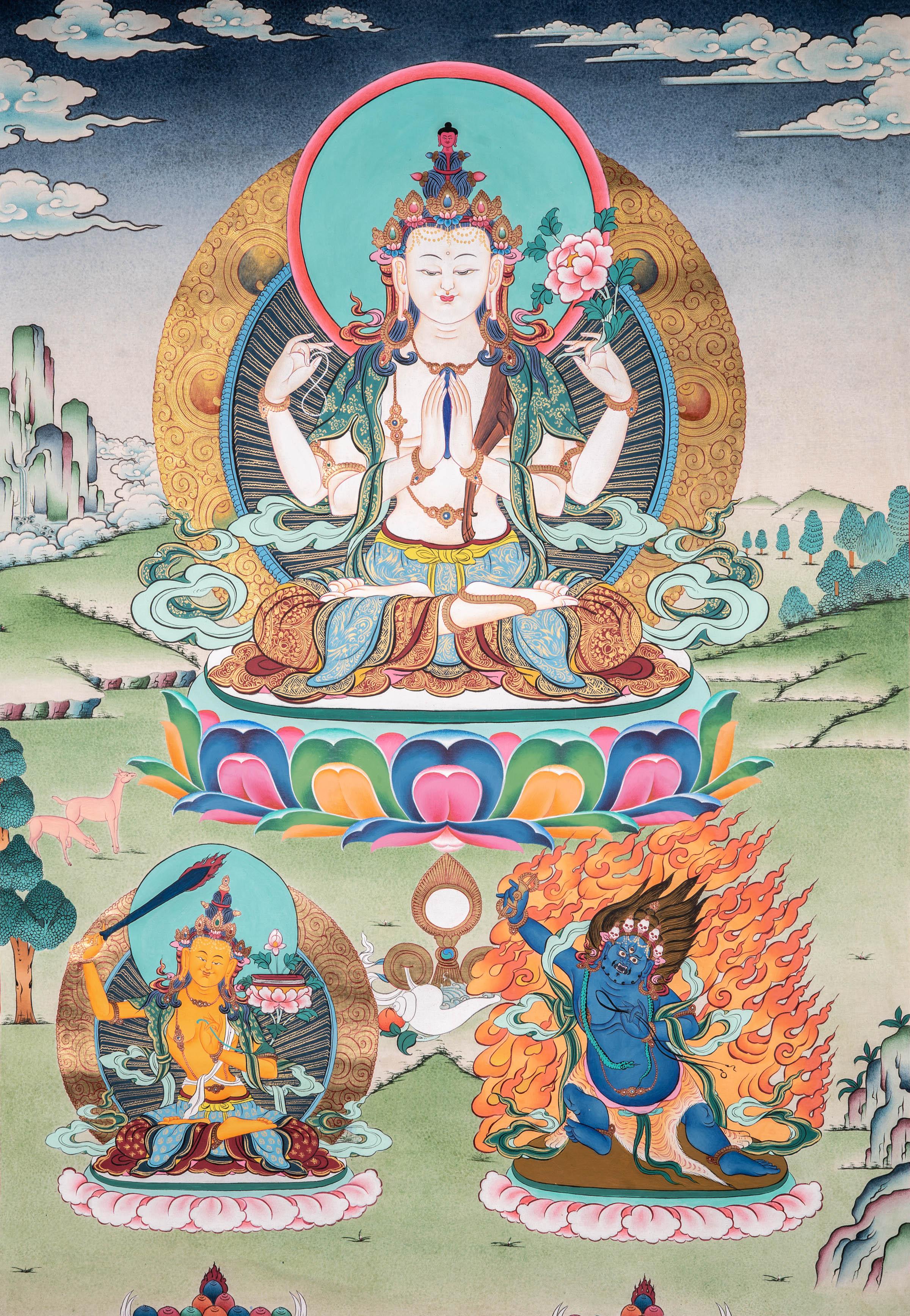 4 Arm Chenrezig Thangka - Himalayas Shop