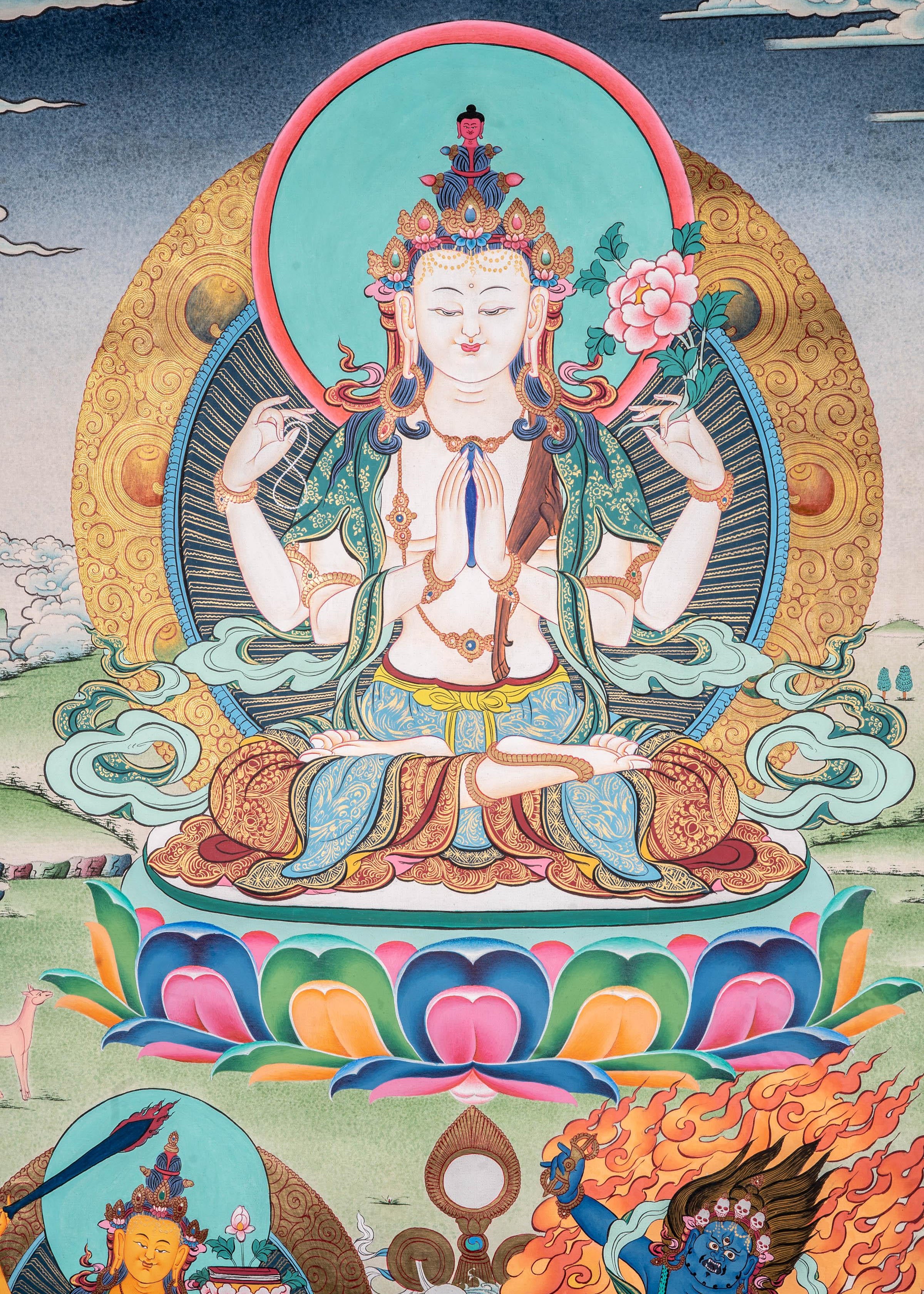 4 Arm Chenrezig Thangka - Himalayas Shop