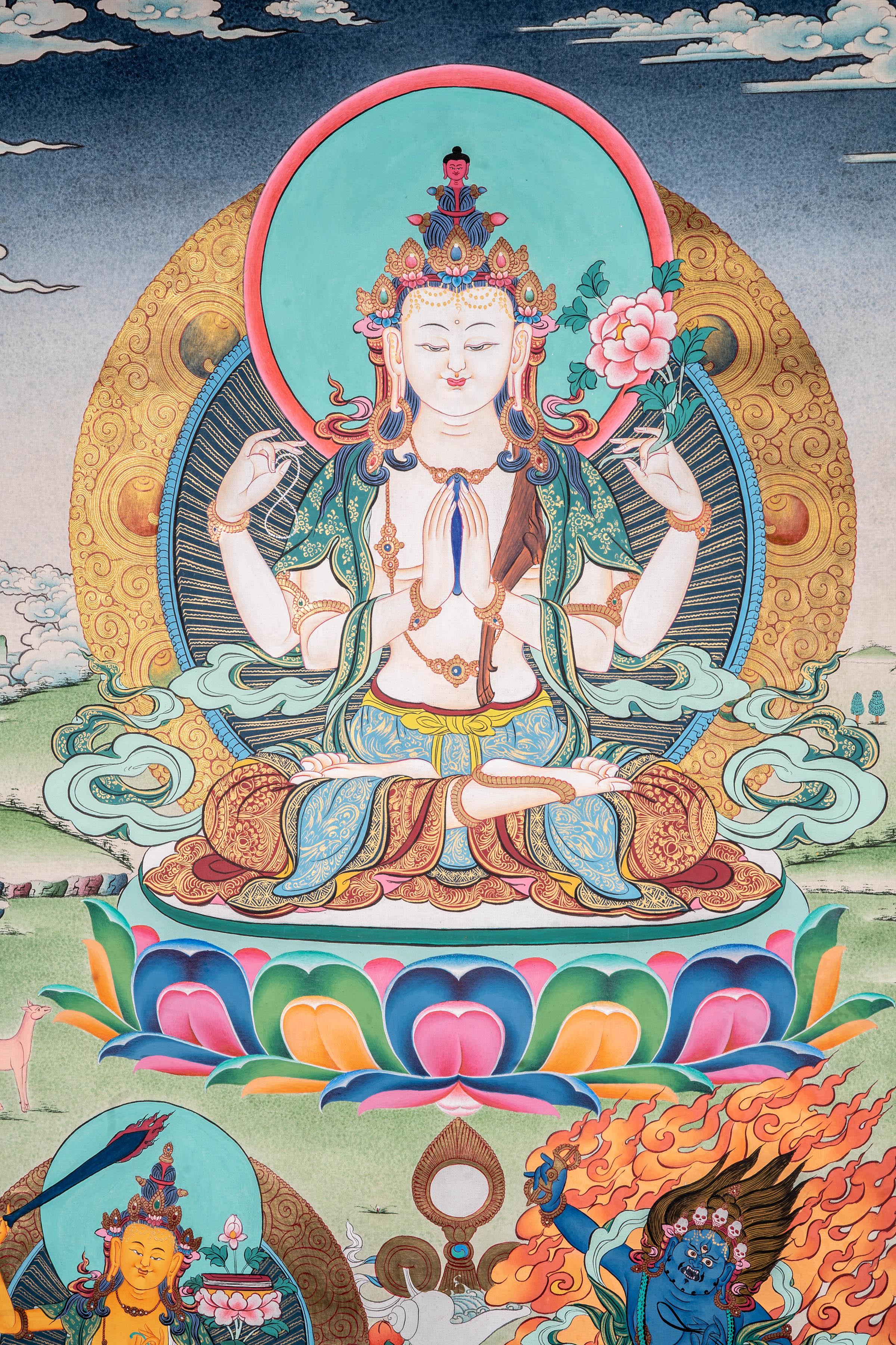 4 Arm Chenrezig Thangka - Himalayas Shop