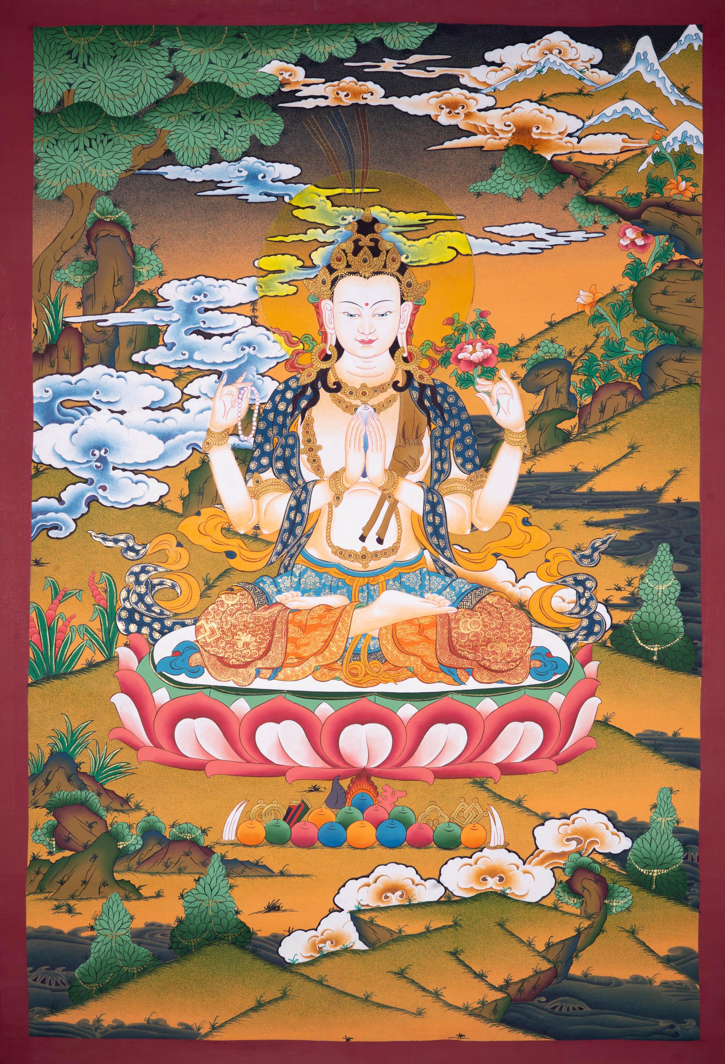 Chenrezig Thangka with 4 Arm - Himalayas Shop