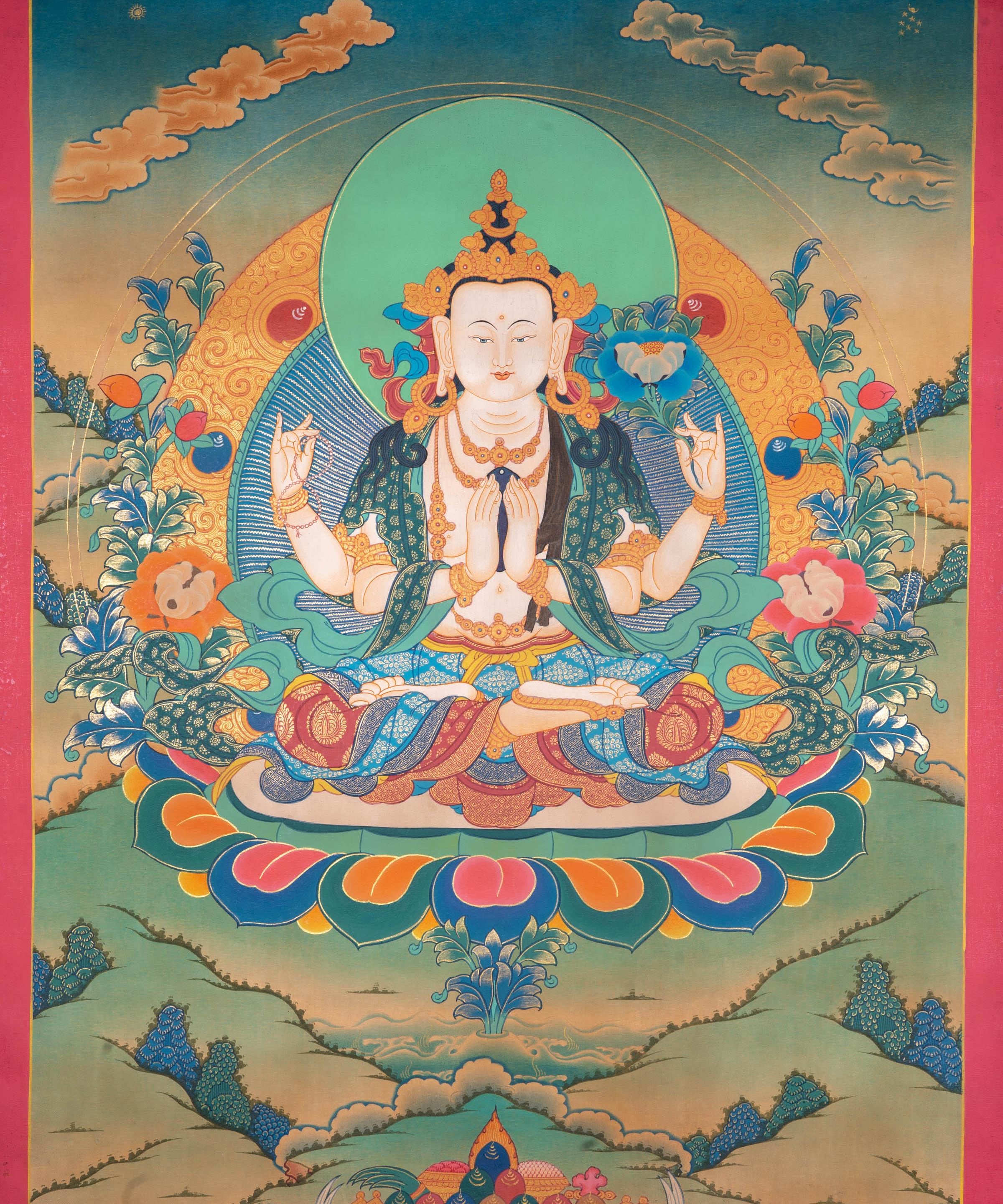 Antique Chengresi Thangka Painting