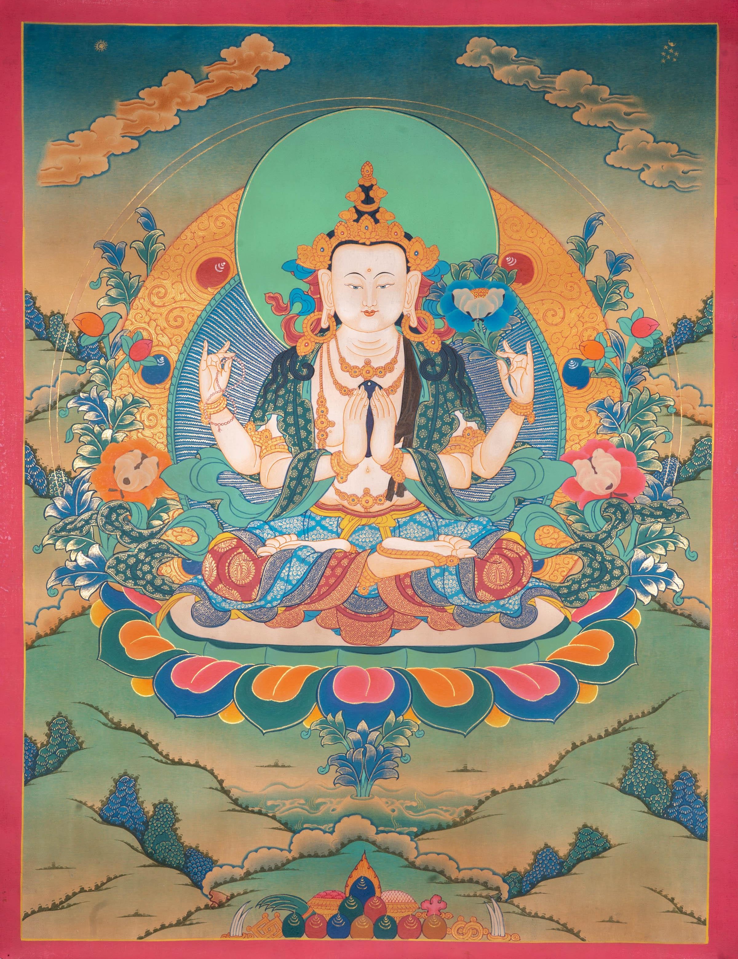 Antique Chengresi Thangka Painting
