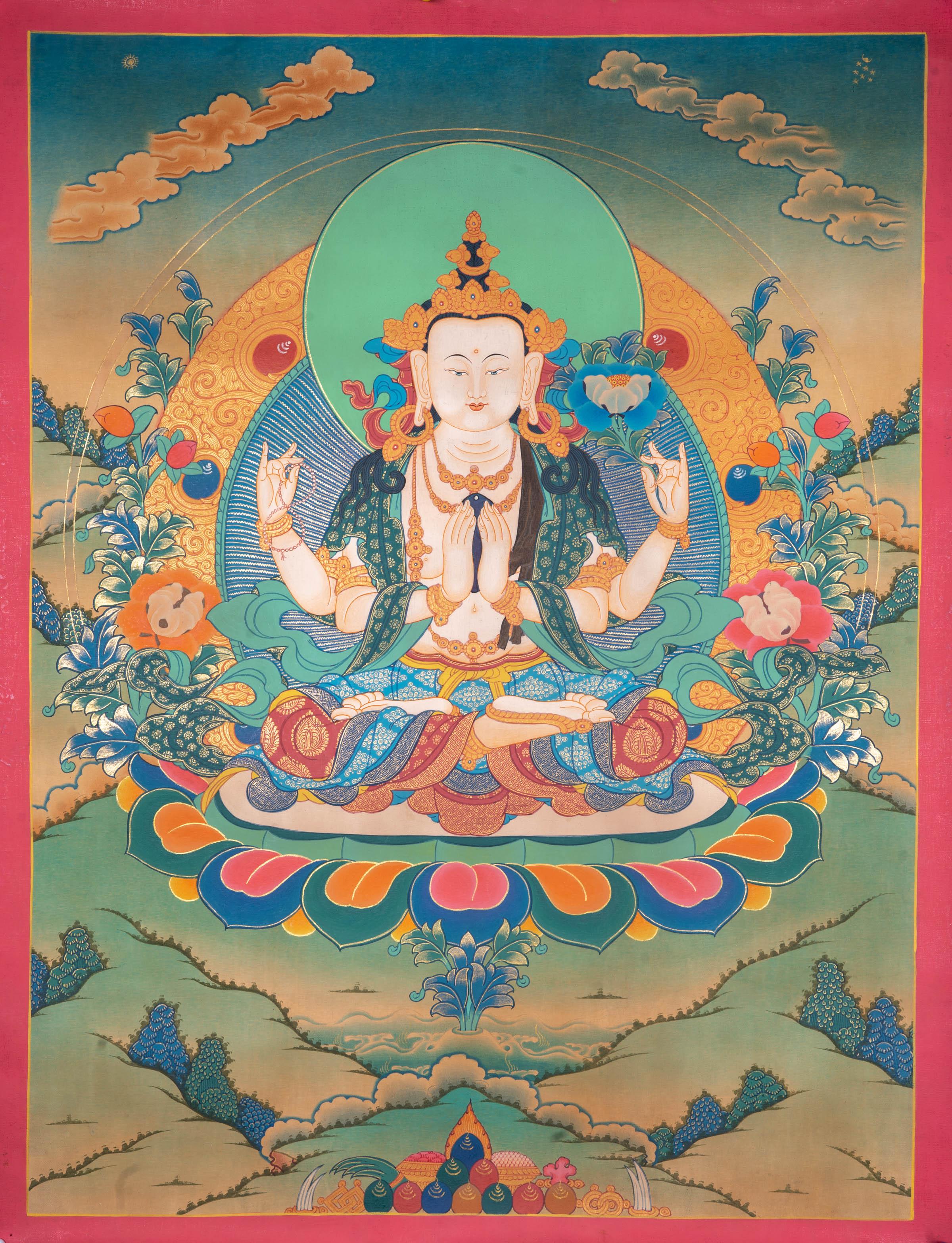 Antique Chengresi Thangka Painting