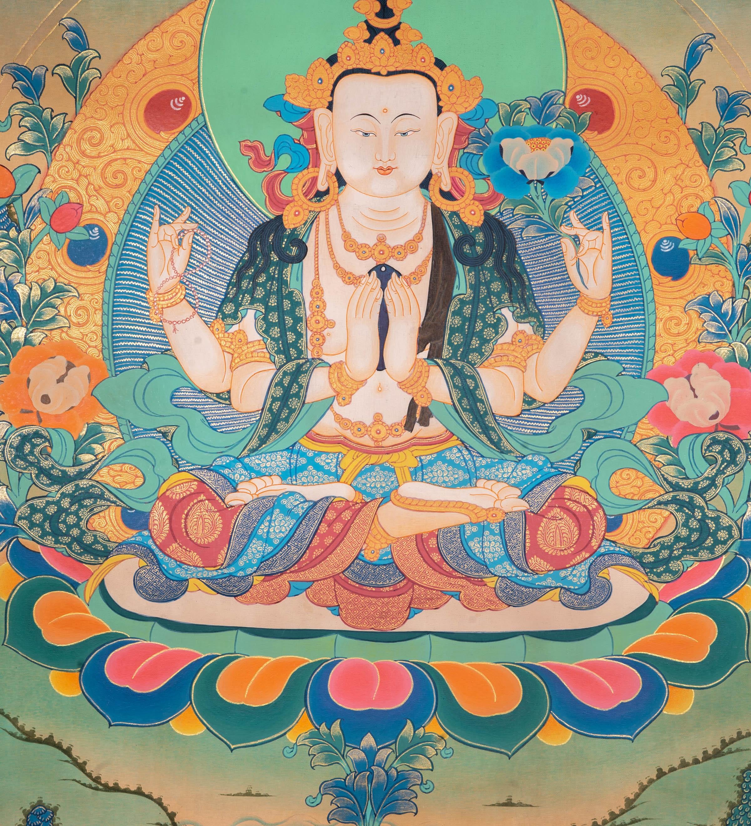 Antique Chengresi Thangka Painting - Himalayas Shop
