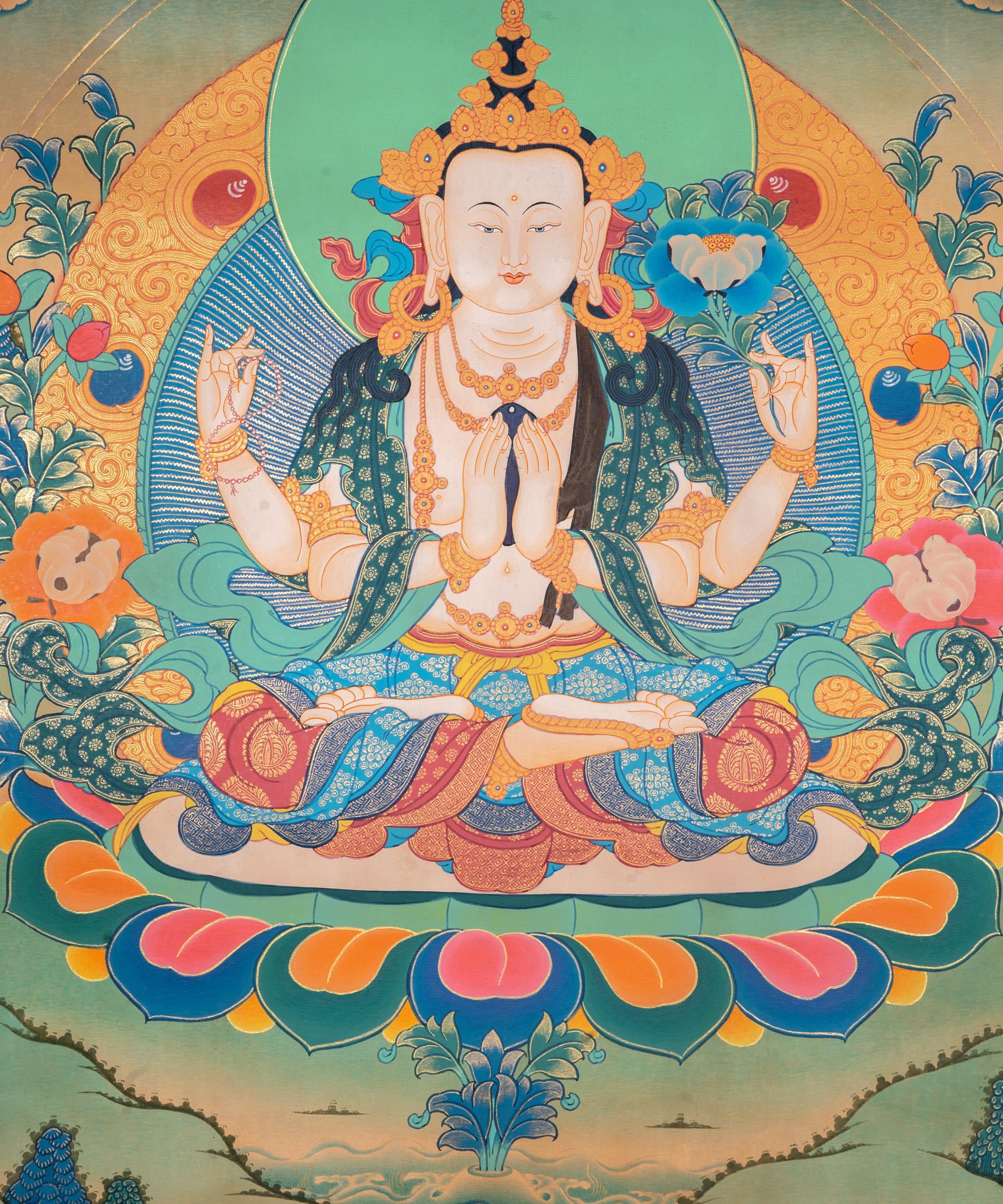 Antique Chengresi Thangka Painting - Himalayas Shop