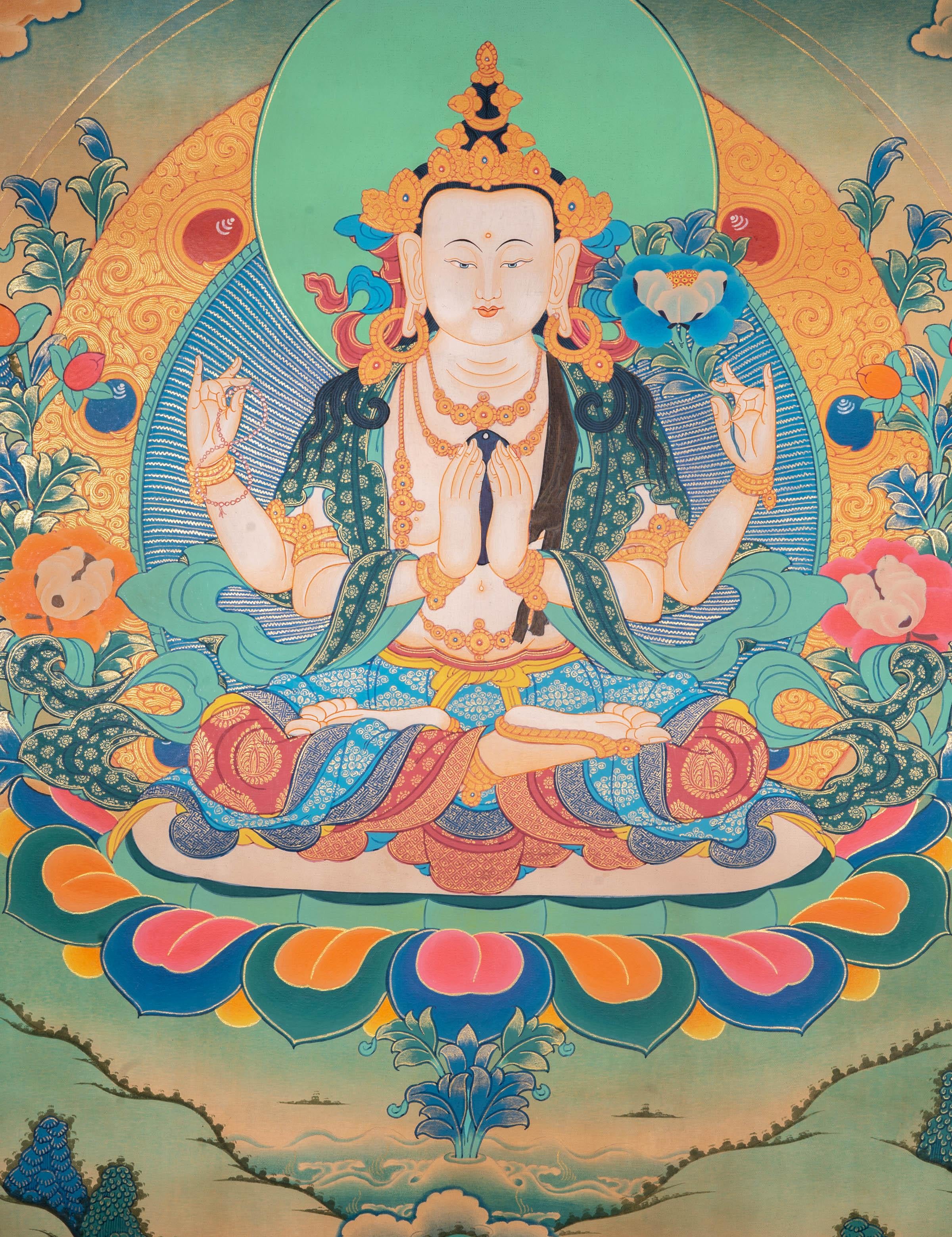 Antique Chengresi Thangka Painting - Himalayas Shop