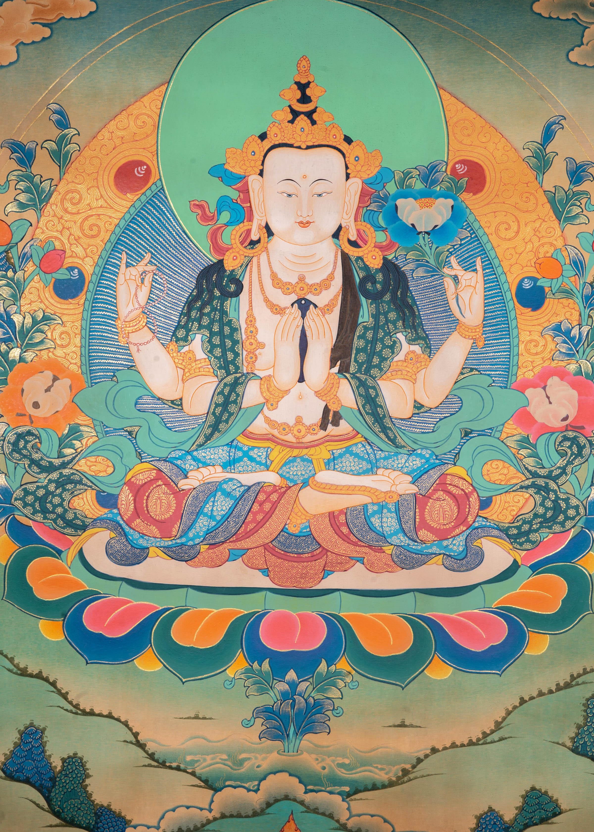 Antique Chengresi Thangka Painting - Himalayas Shop