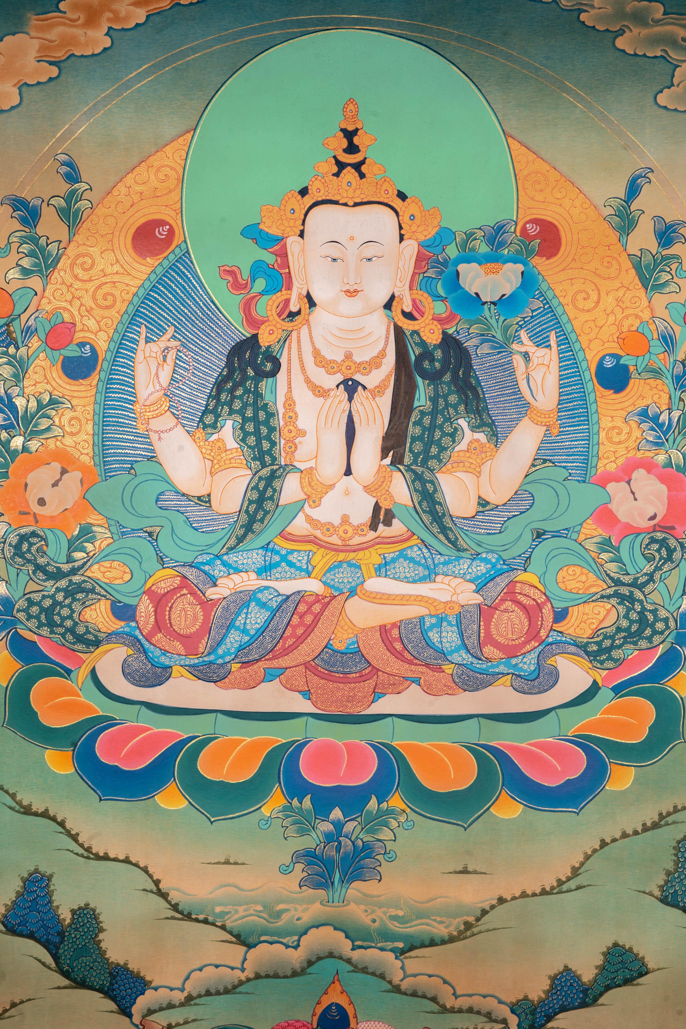 Antique Chengresi Thangka Painting - Himalayas Shop