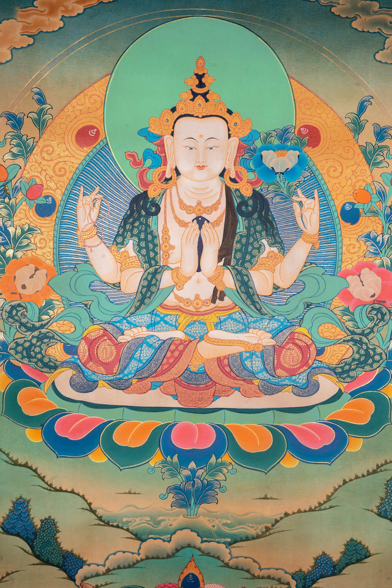 Antique Chengresi Thangka Painting - Himalayas Shop