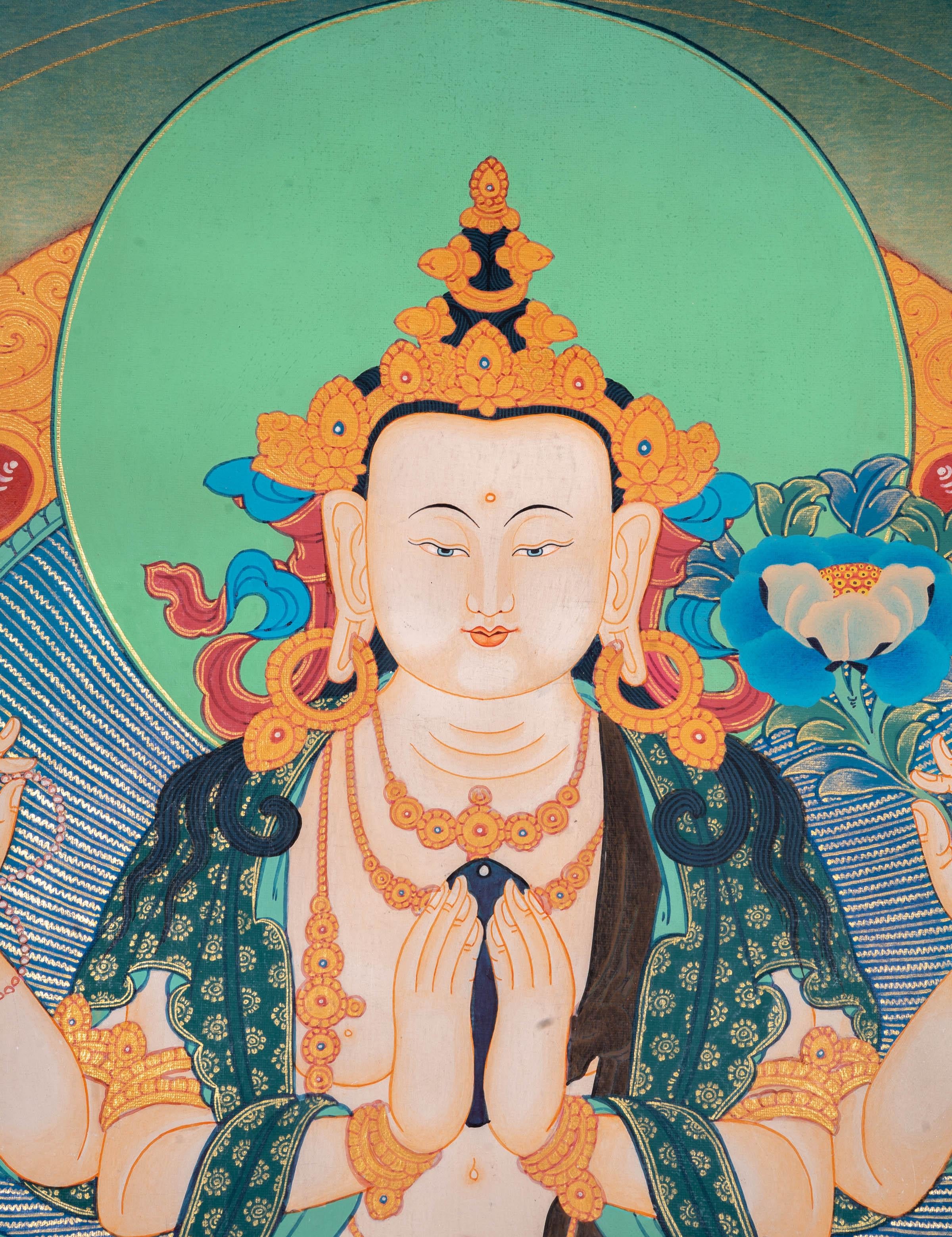 Antique Chengresi Thangka Painting - Himalayas Shop