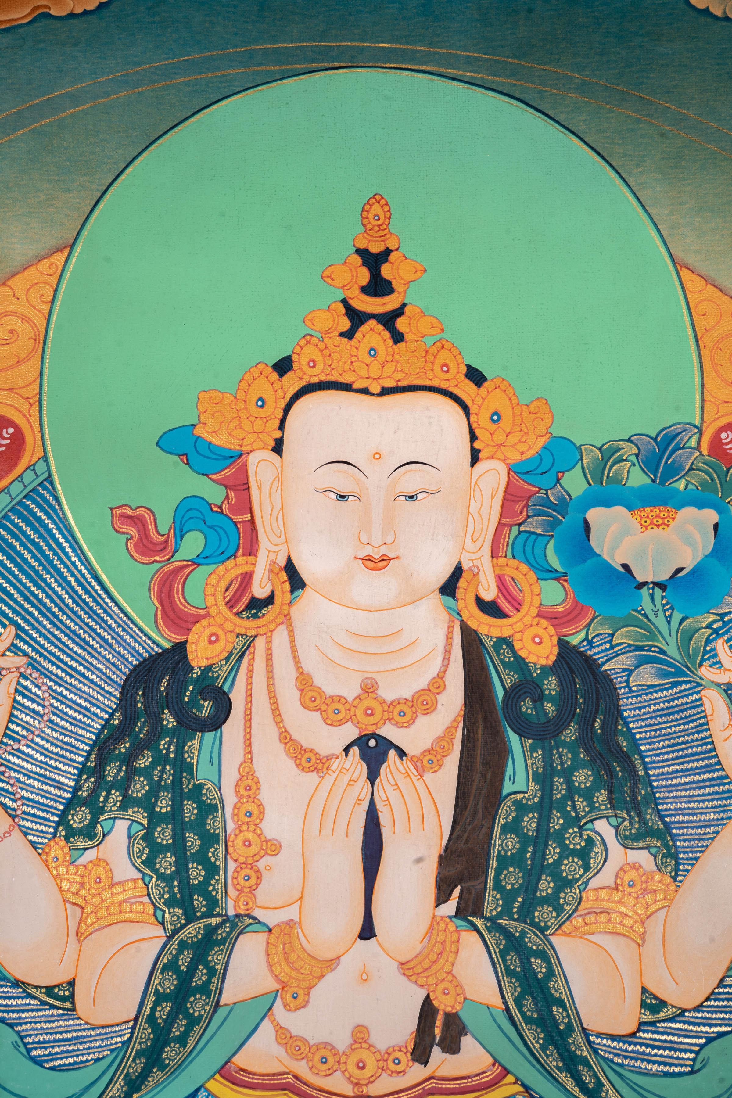 Antique Chengresi Thangka Painting - Himalayas Shop