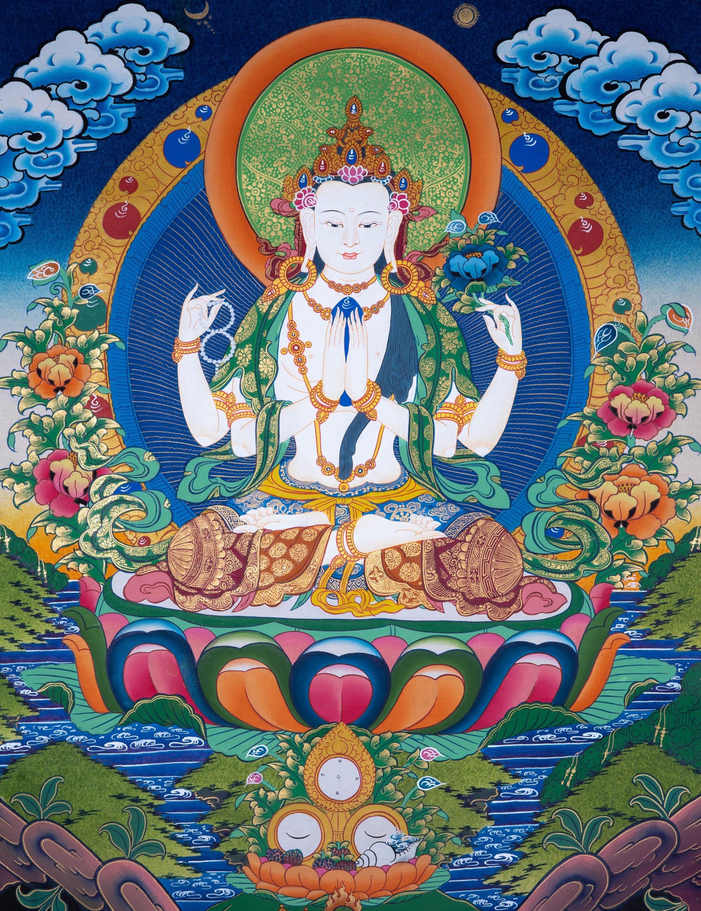 Genuine Hand Painting of Chenrezig - Himalayas Shop