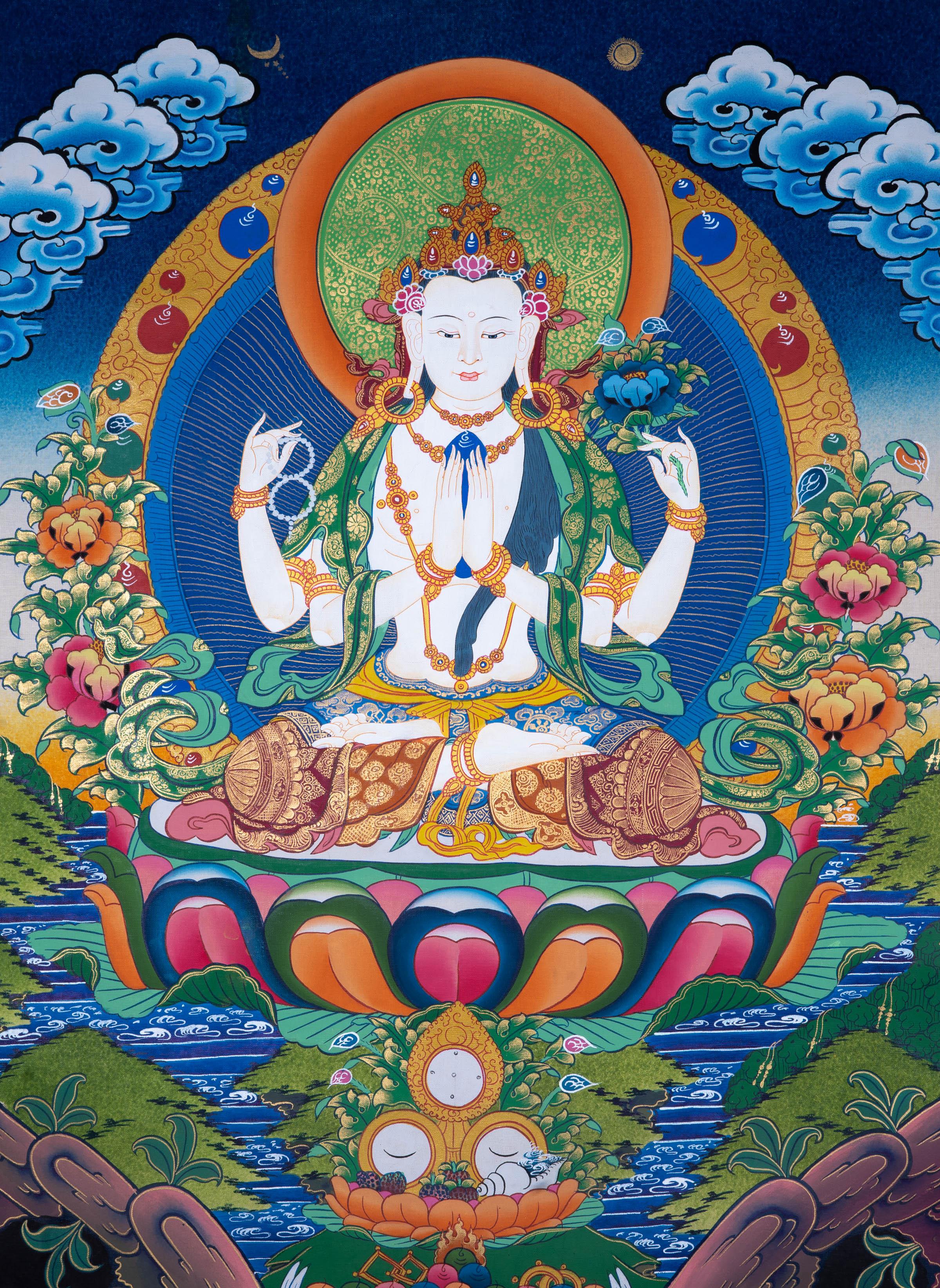 Genuine Hand Painting of Chenrezig - Himalayas Shop