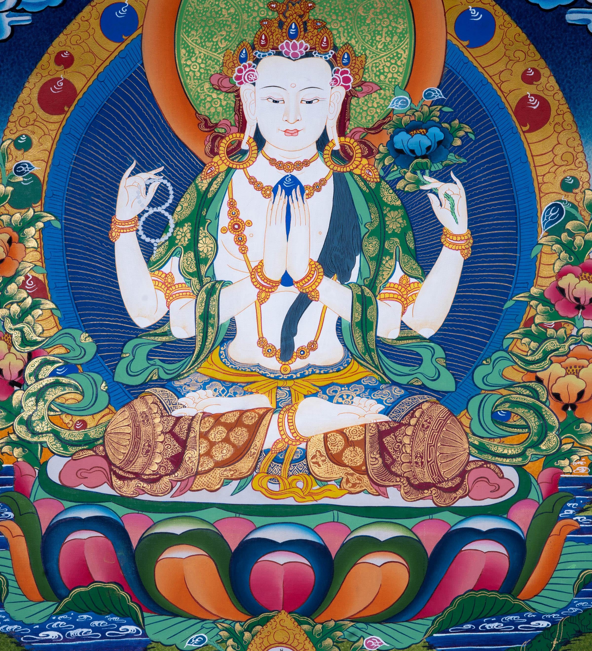Genuine Hand Painting of Chenrezig - Himalayas Shop