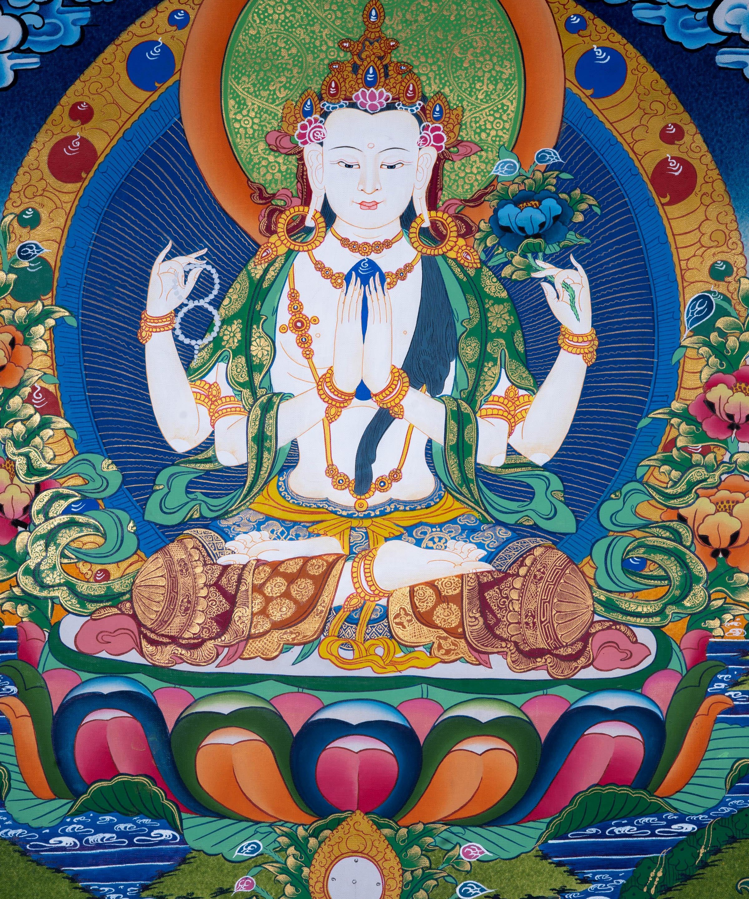 Genuine Hand Painting of Chenrezig - Himalayas Shop