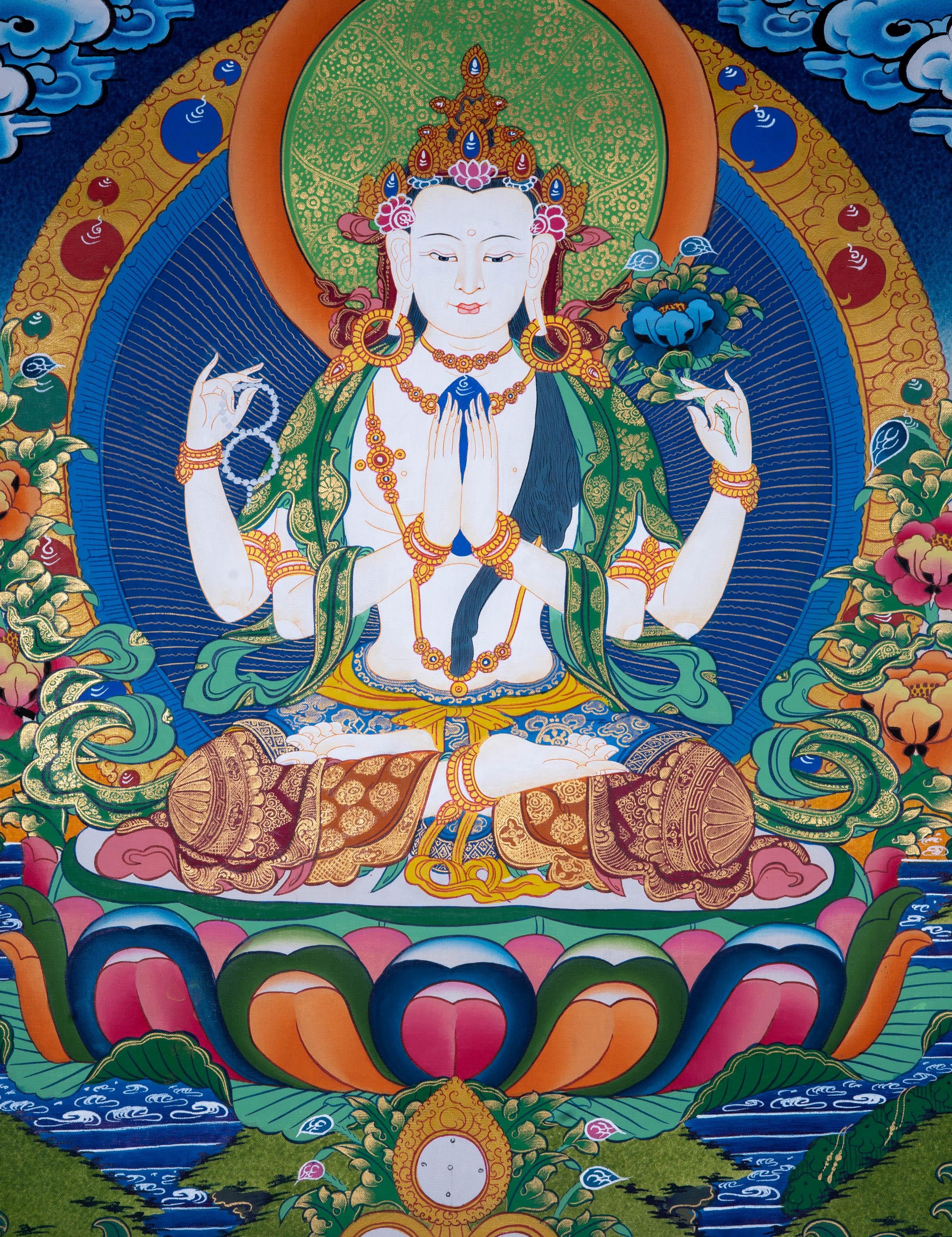 Genuine Hand Painting of Chenrezig - Himalayas Shop