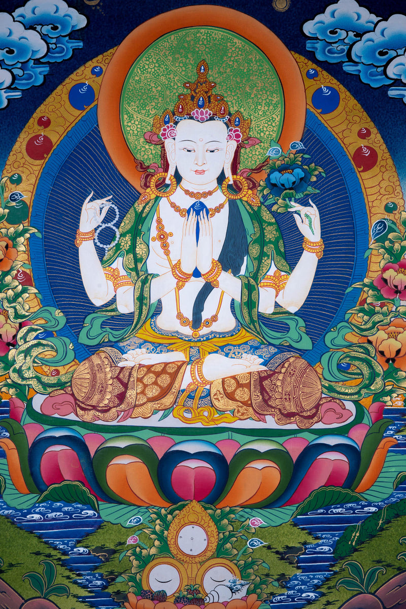 Genuine Hand Painting of Chenrezig - Himalayas Shop