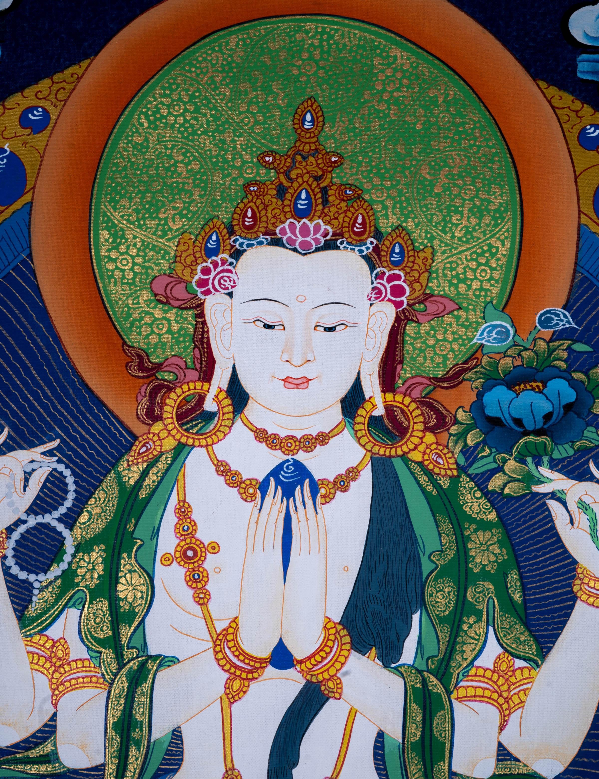 Genuine Hand Painting of Chenrezig - Himalayas Shop