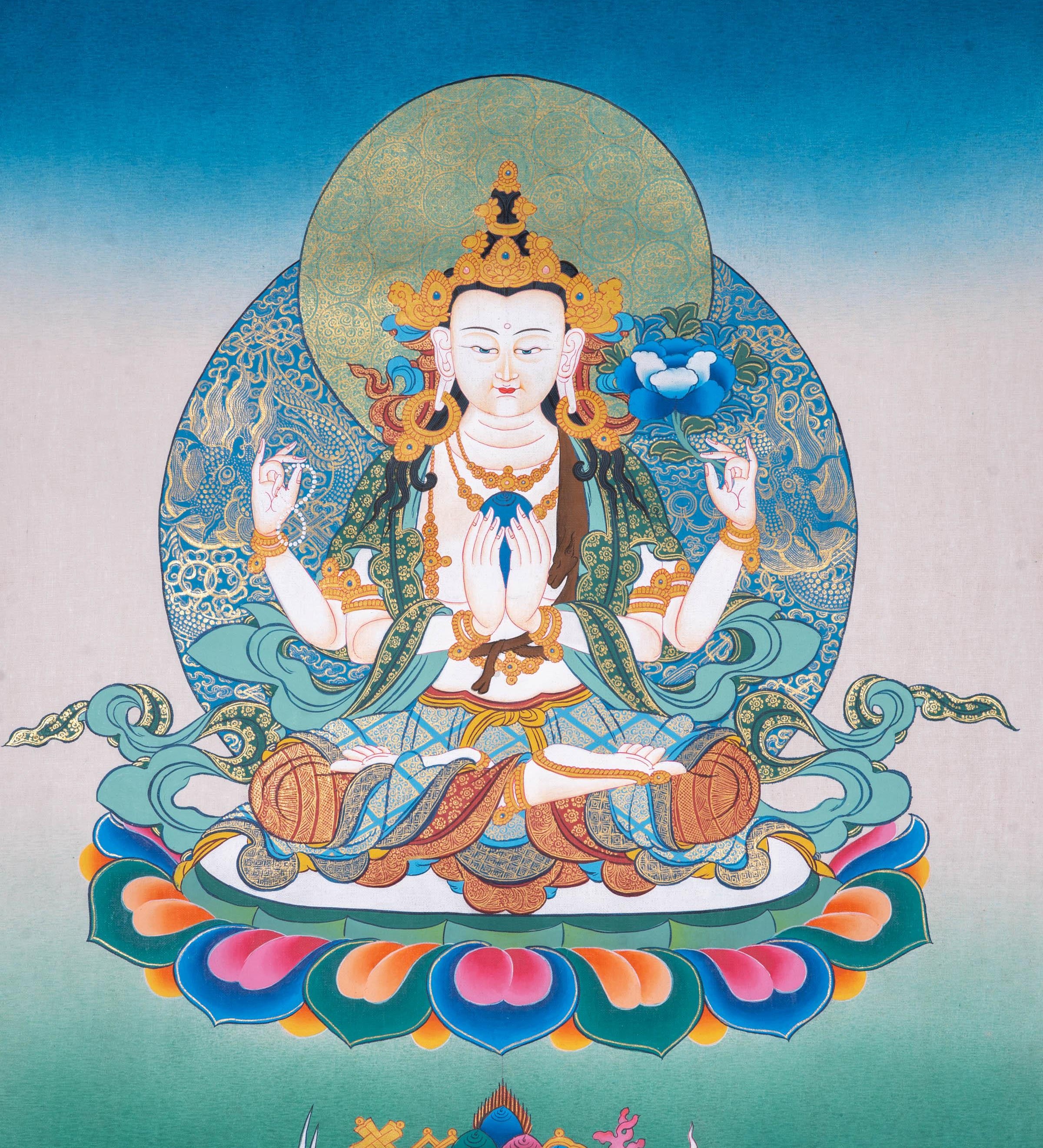 Buddhist thangka Chenrezig Bodhisattva - Himalayas Shop