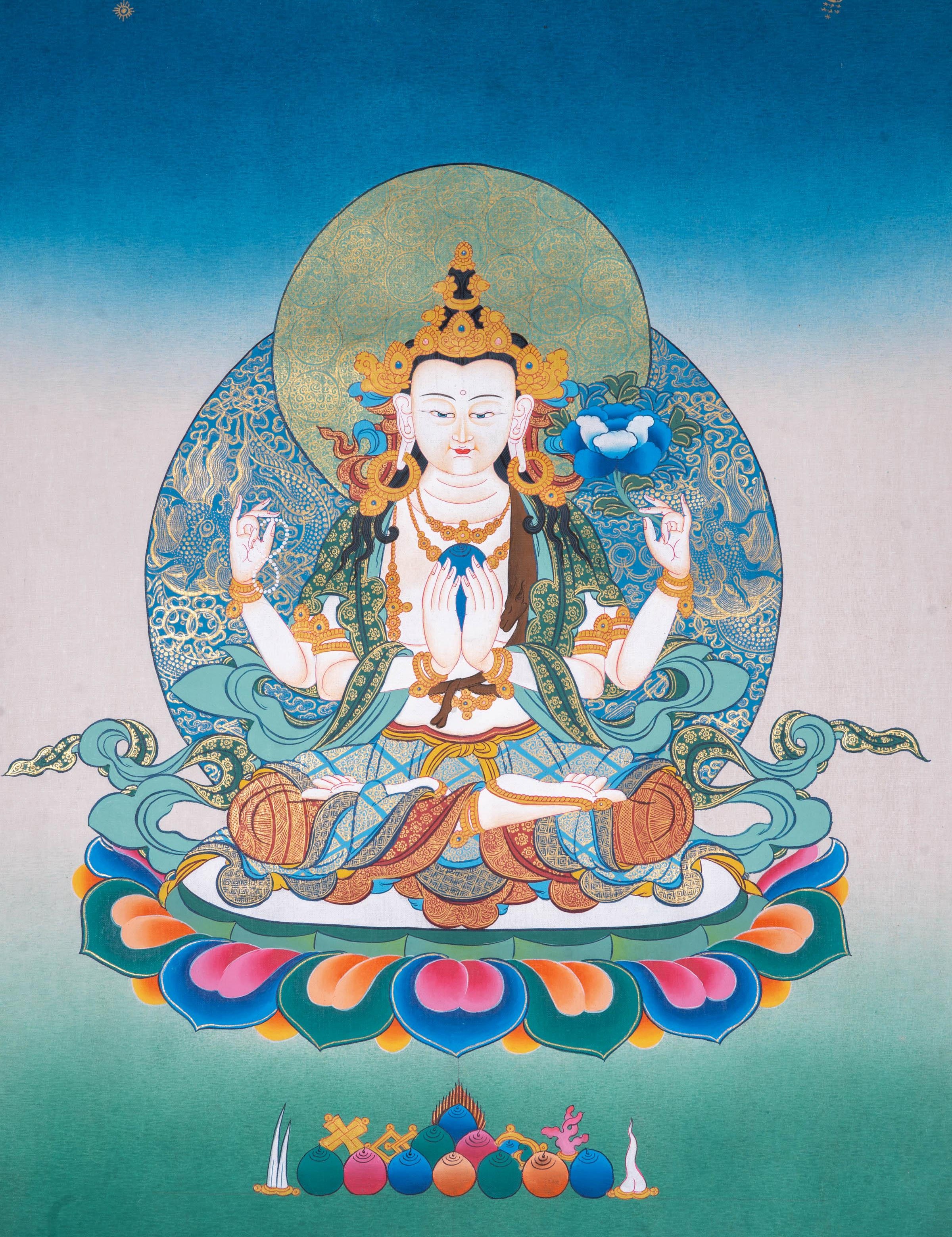 Buddhist thangka Chenrezig Bodhisattva - Himalayas Shop
