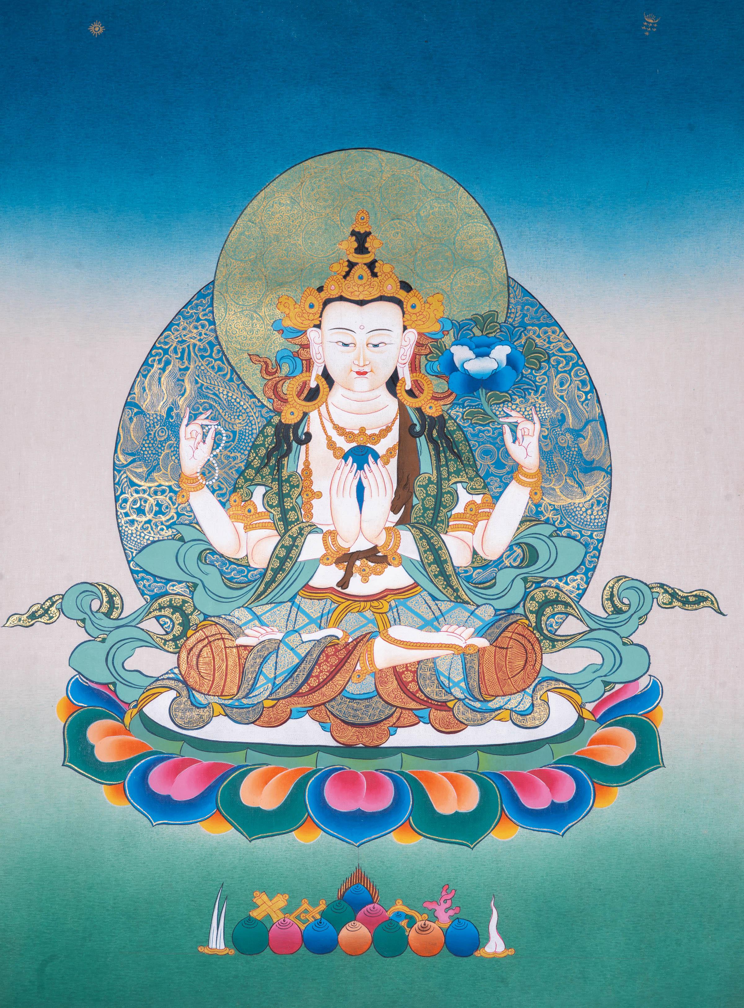 Buddhist thangka Chenrezig Bodhisattva - Himalayas Shop