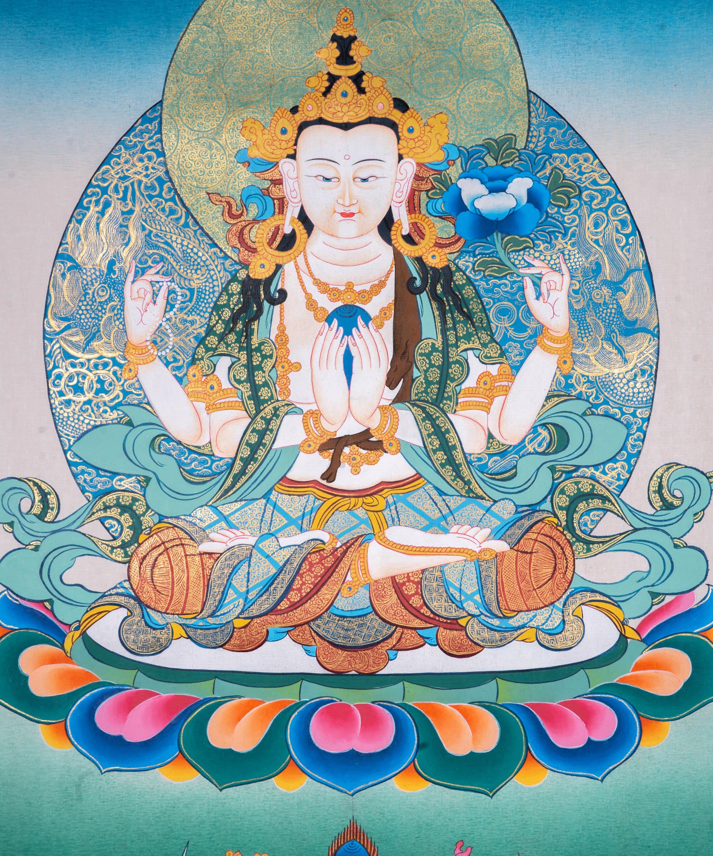 Buddhist thangka Chenrezig Bodhisattva - Himalayas Shop