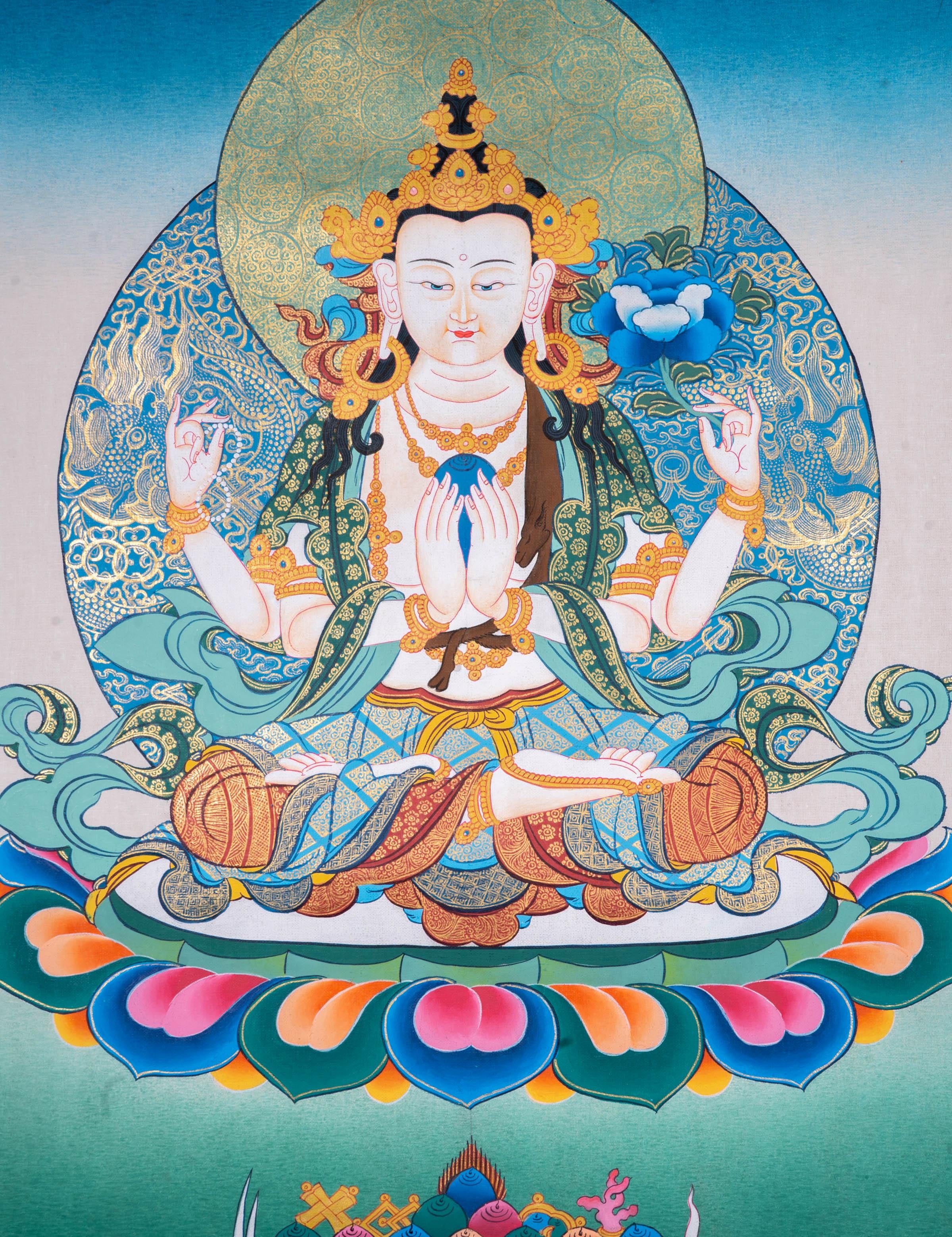 Buddhist thangka Chenrezig Bodhisattva - Himalayas Shop