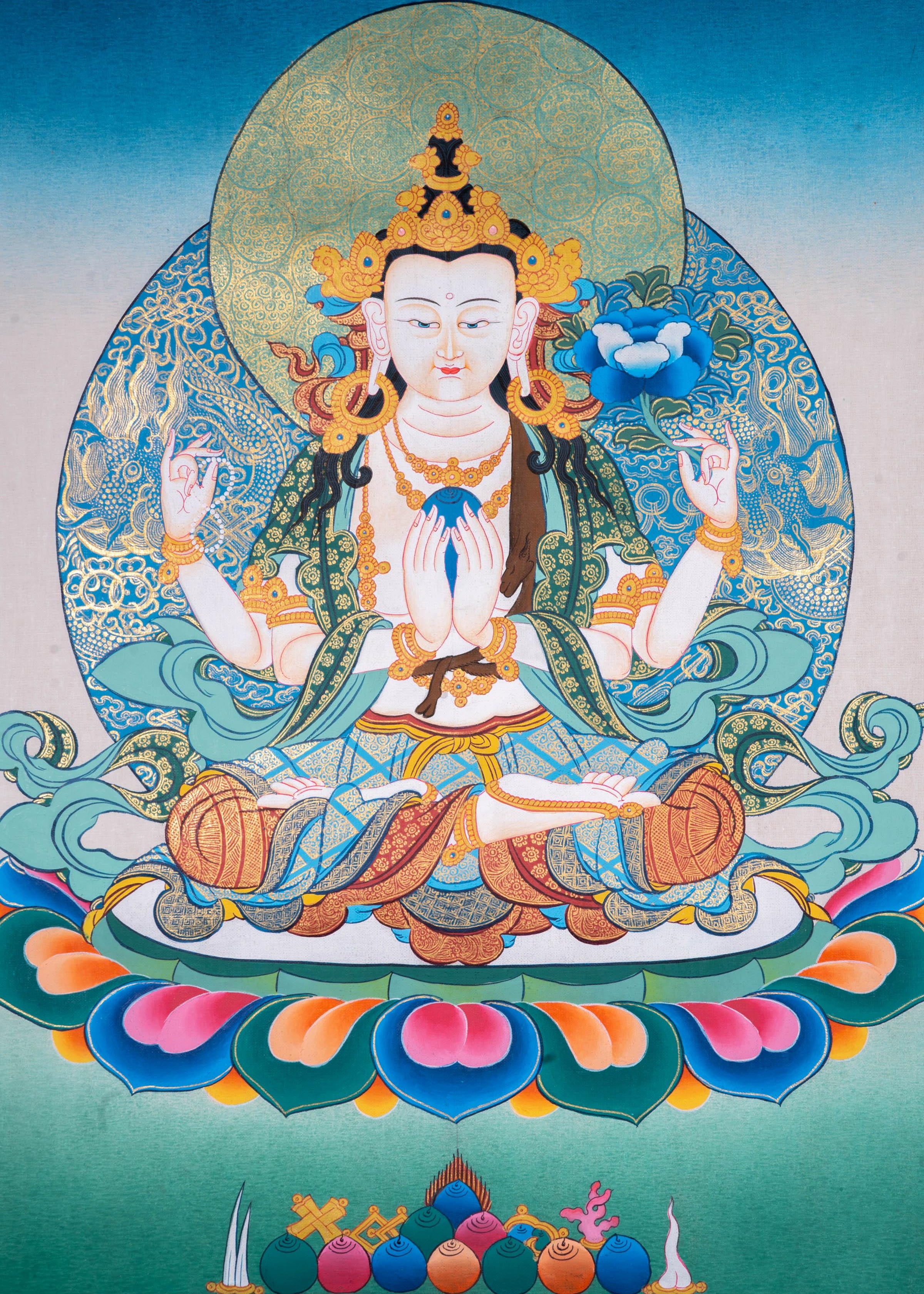 Buddhist thangka Chenrezig Bodhisattva - Himalayas Shop
