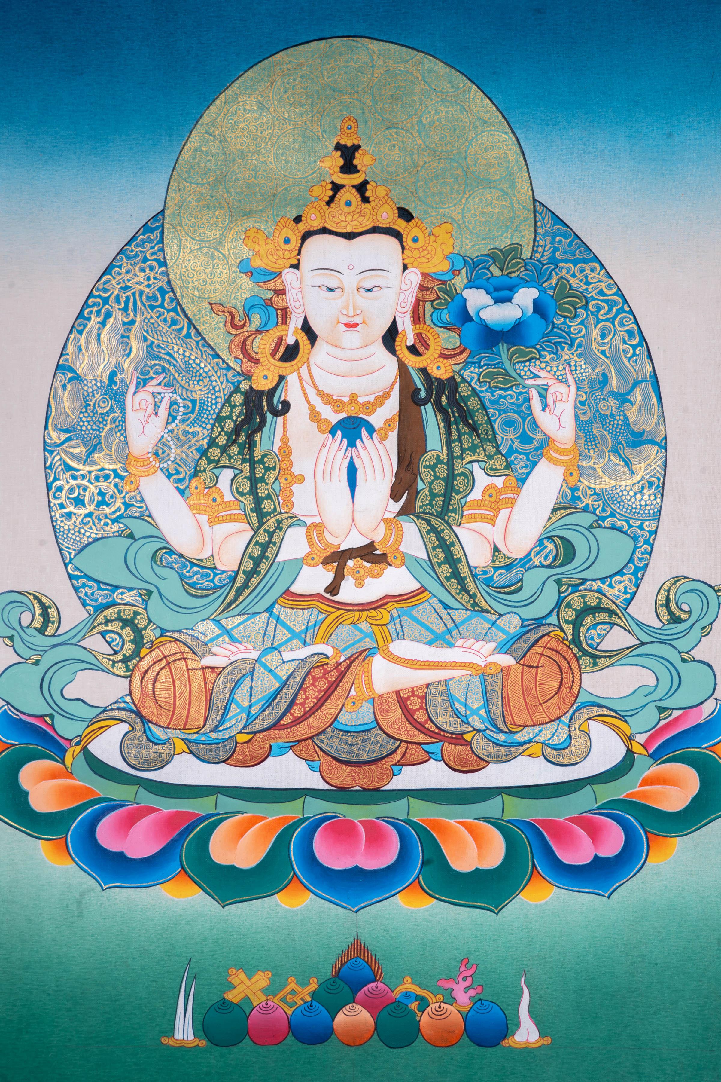 Buddhist thangka Chenrezig Bodhisattva - Himalayas Shop