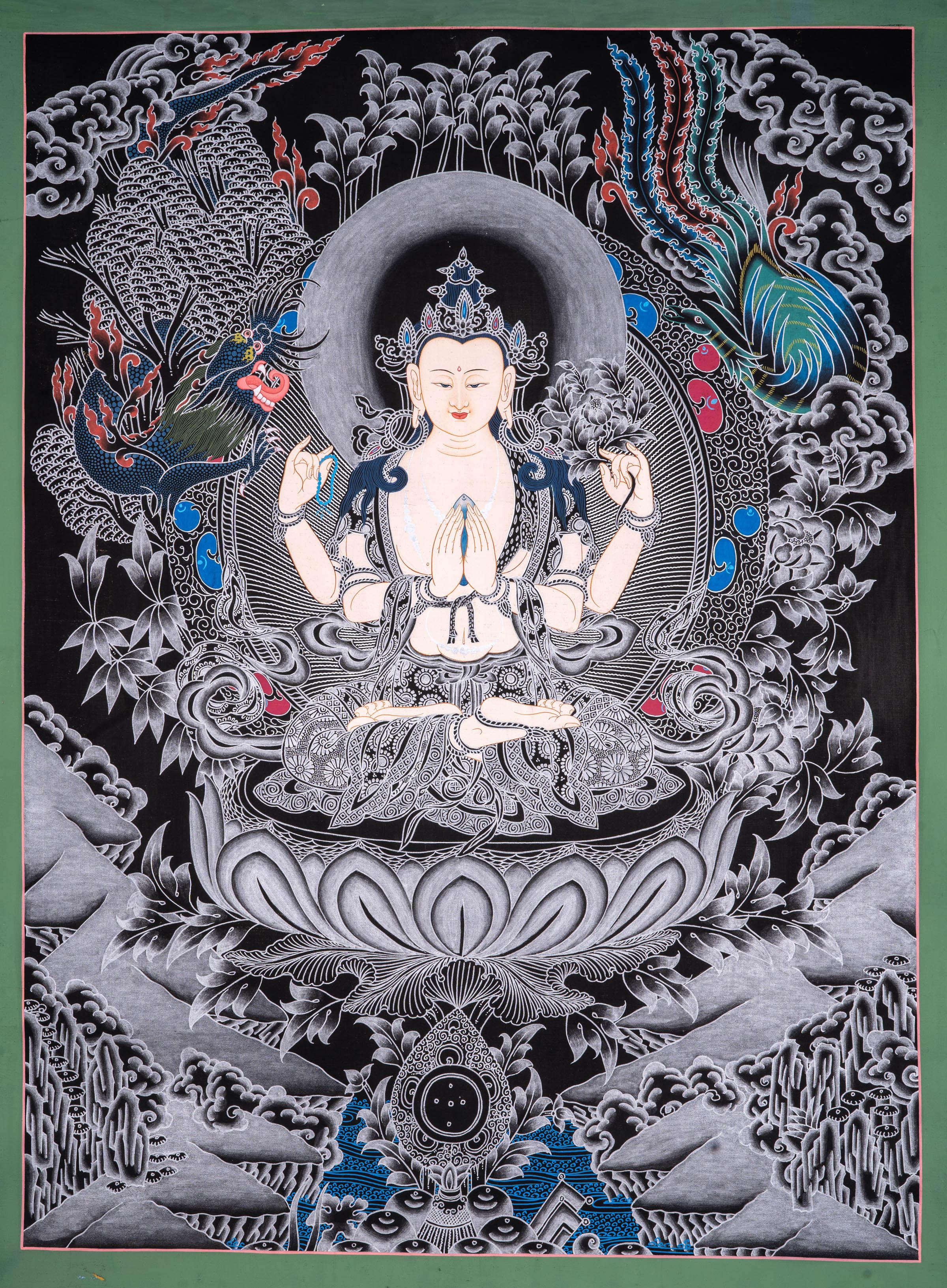 Chenrezig Thangka Painting - Himalayas Shop