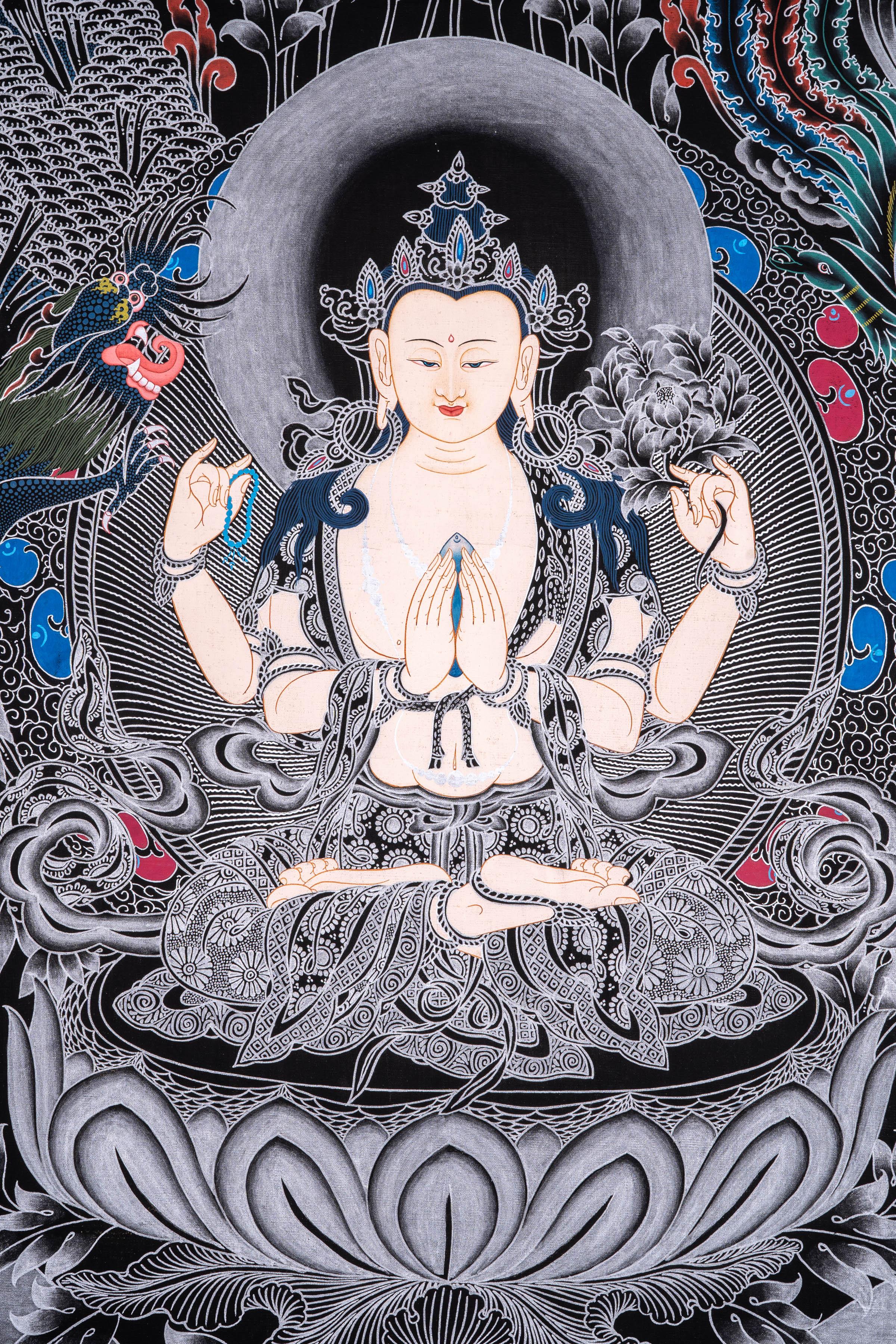 Chenrezig Thangka Painting - Himalayas Shop
