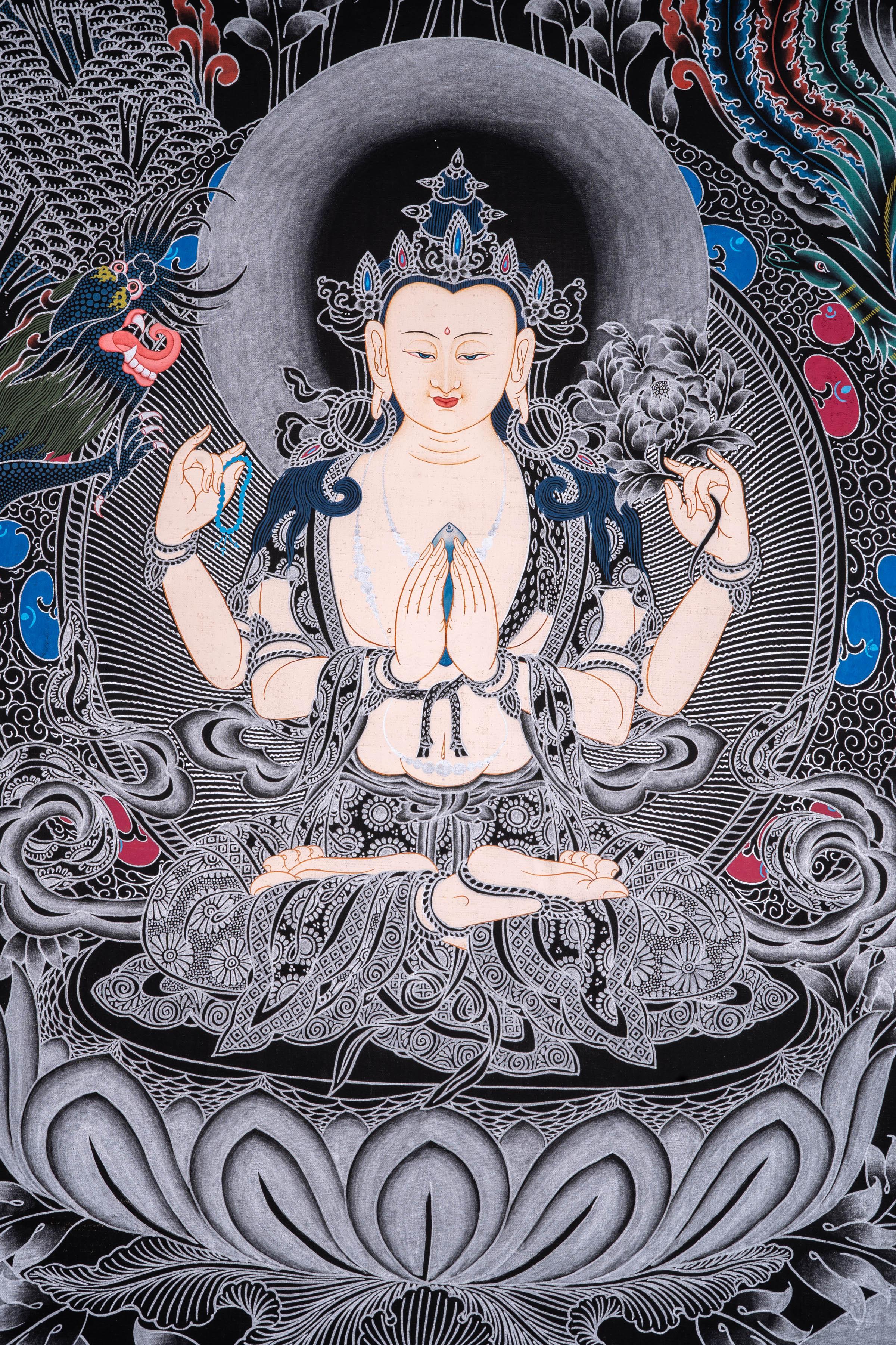Chenrezig Thangka Painting - Himalayas Shop