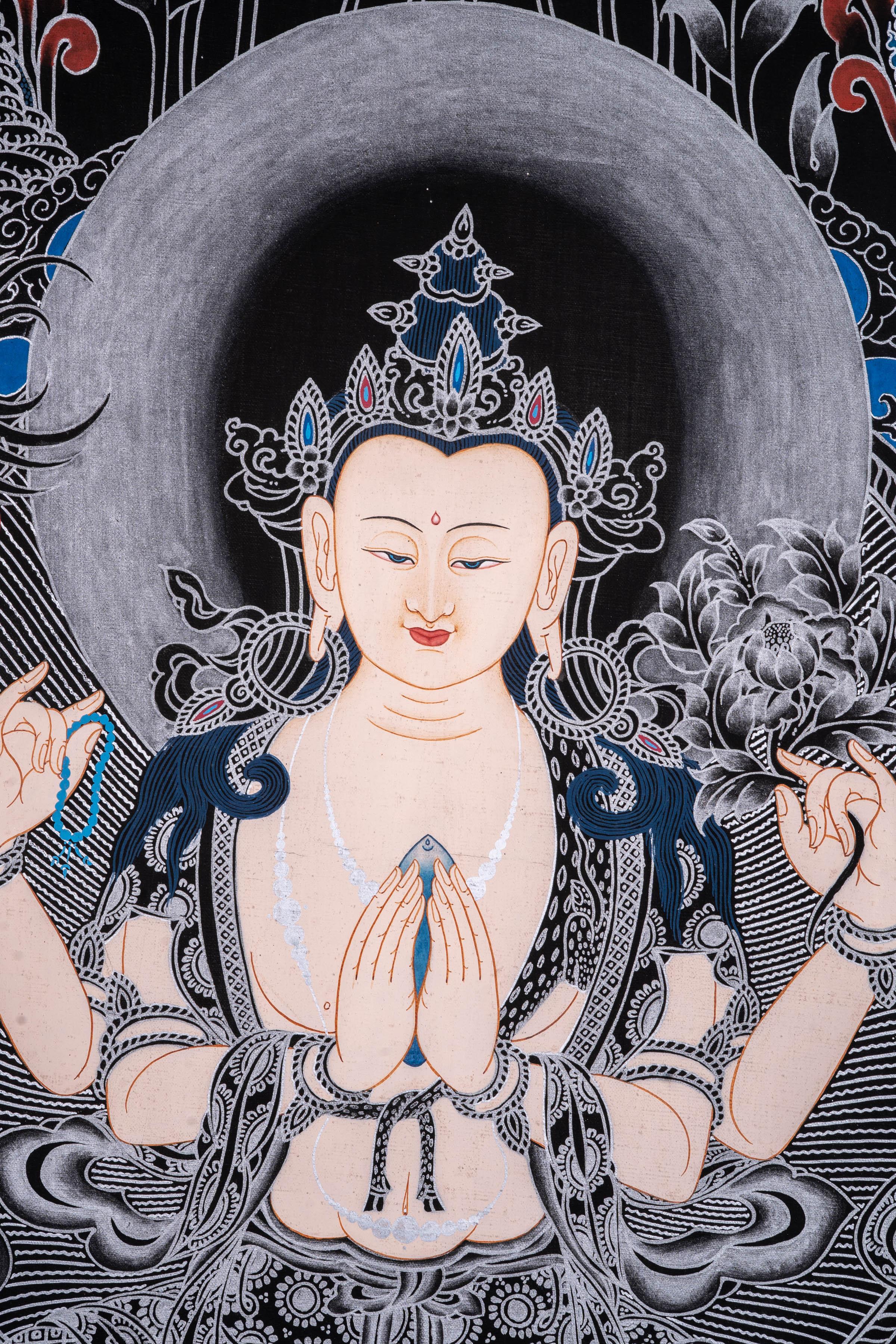 Chenrezig Thangka Painting - Himalayas Shop